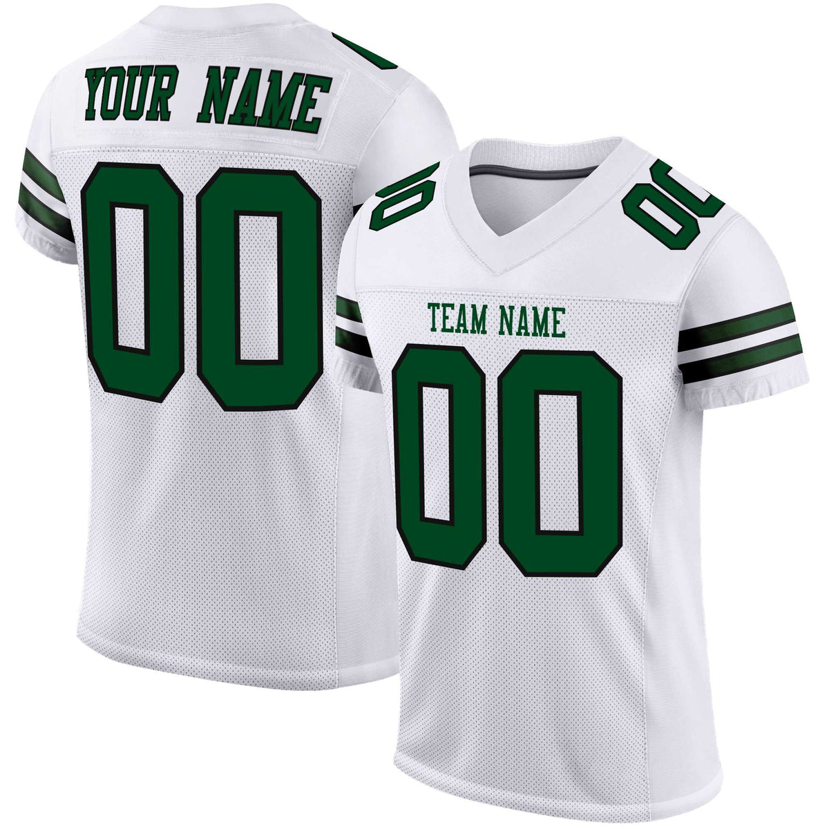 Custom White Green-Black Mesh Authentic Football Jersey