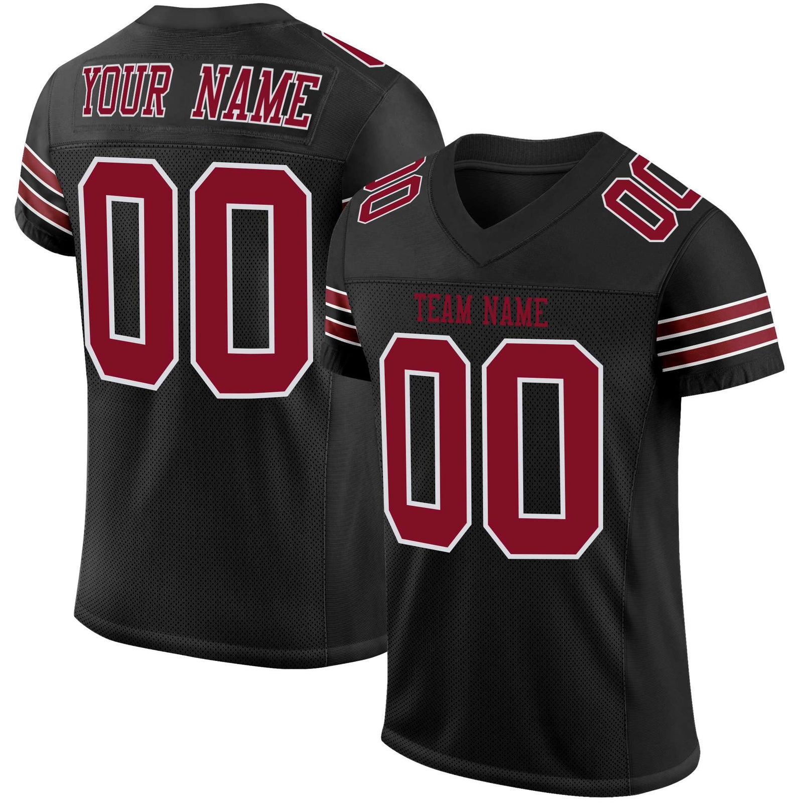 Custom Black Red-White Mesh Authentic Football Jersey