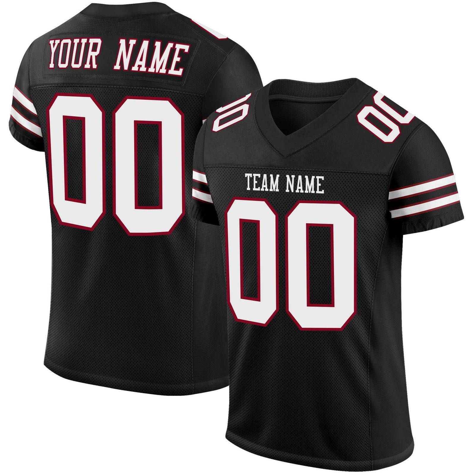 Custom Black White-Red Mesh Authentic Football Jersey