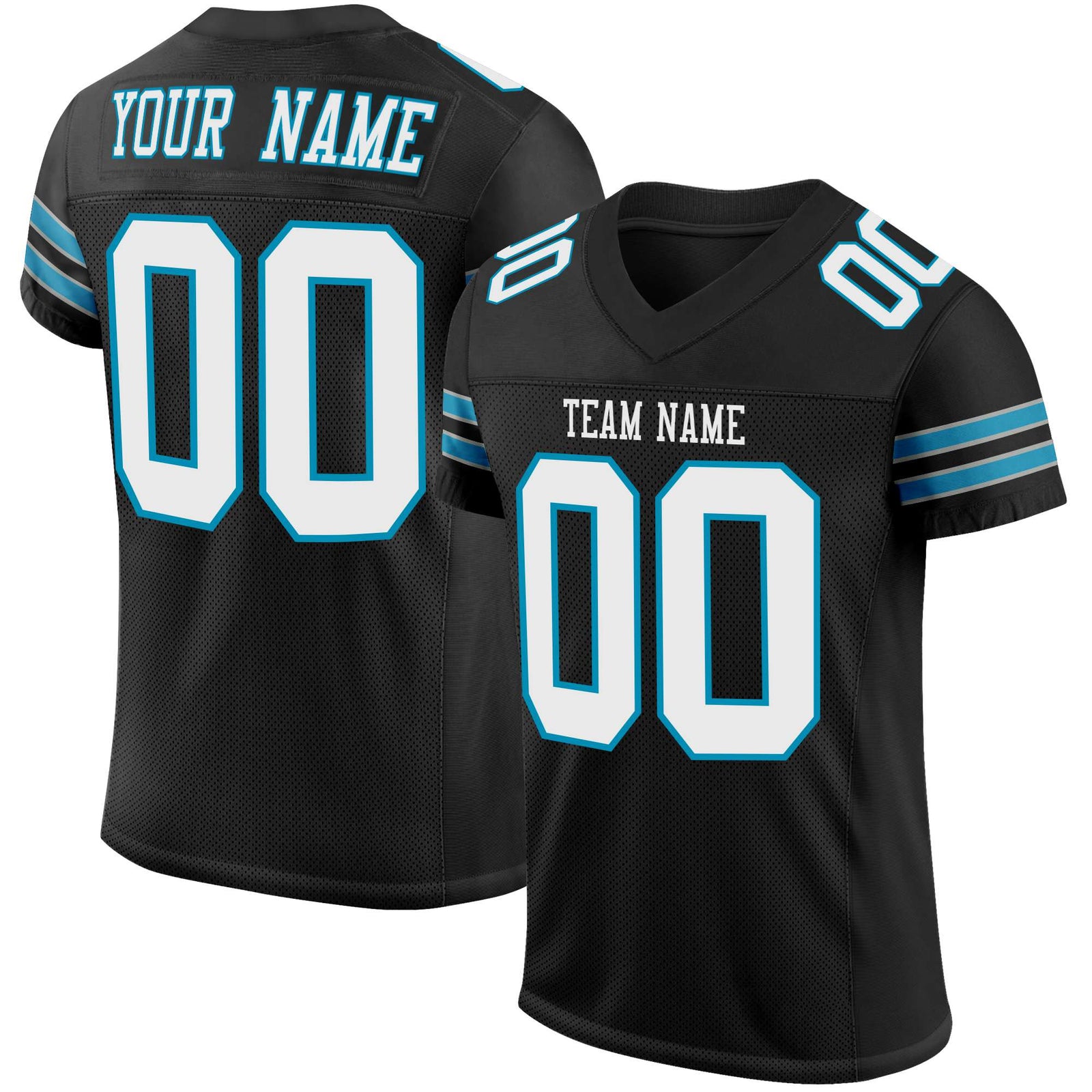 Custom Black White-Blue Mesh Authentic Football Jersey
