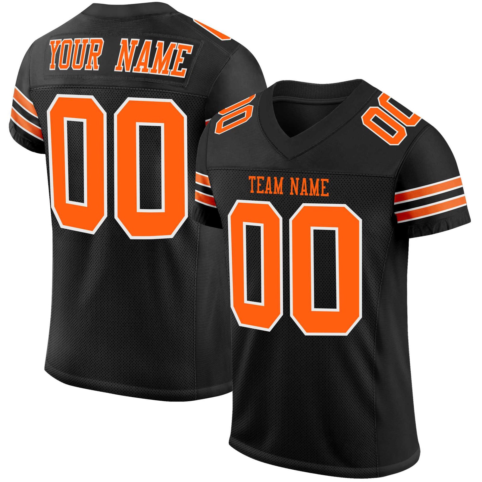 Custom Black Orange-White Mesh Authentic Football Jersey