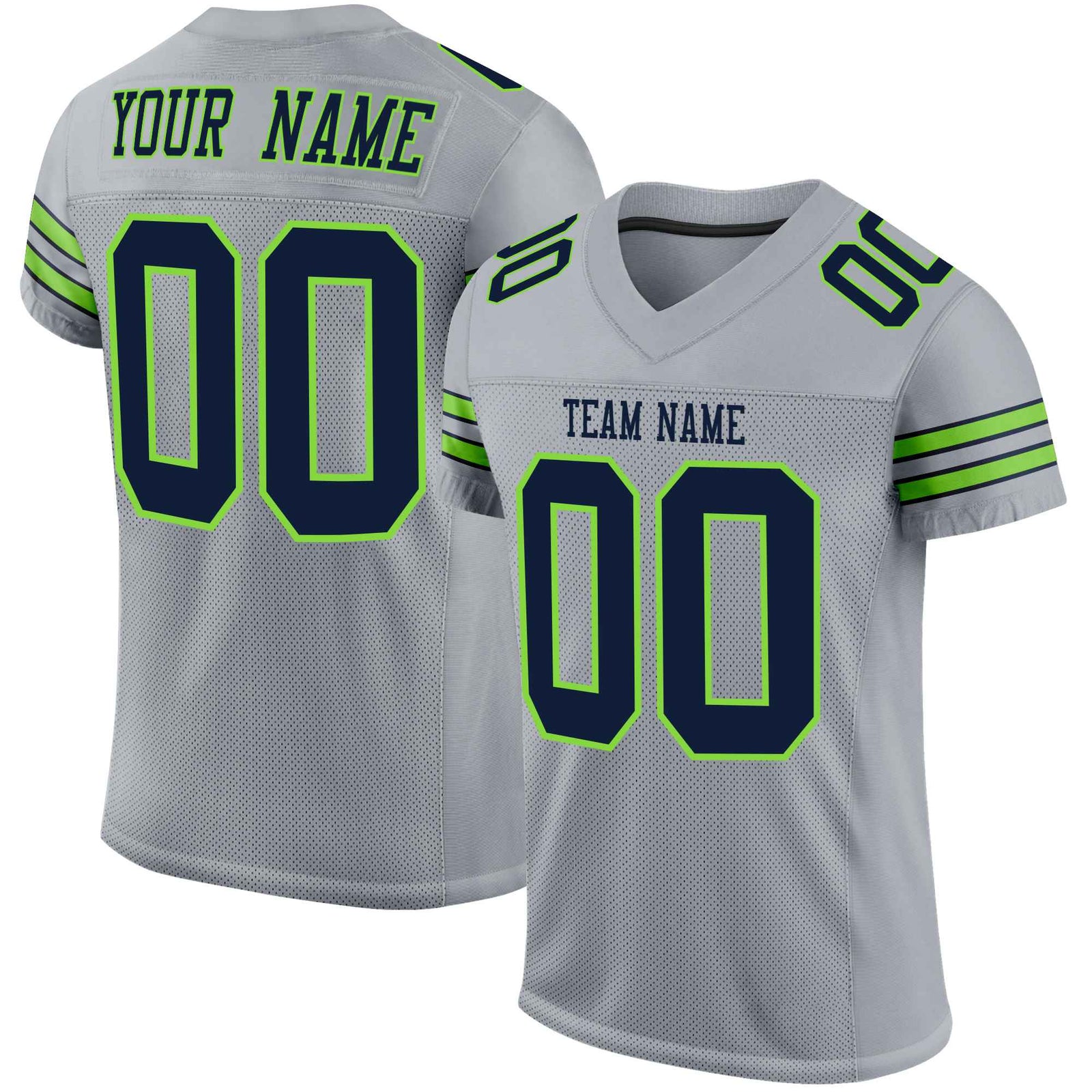 Custom Gray Navy Neon-Green Mesh Authentic Football Jersey