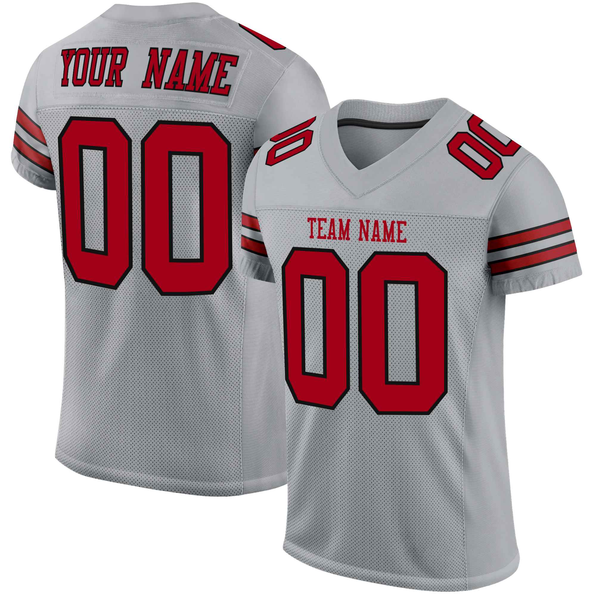 Custom Gray Red-Black Mesh Authentic Football Jersey