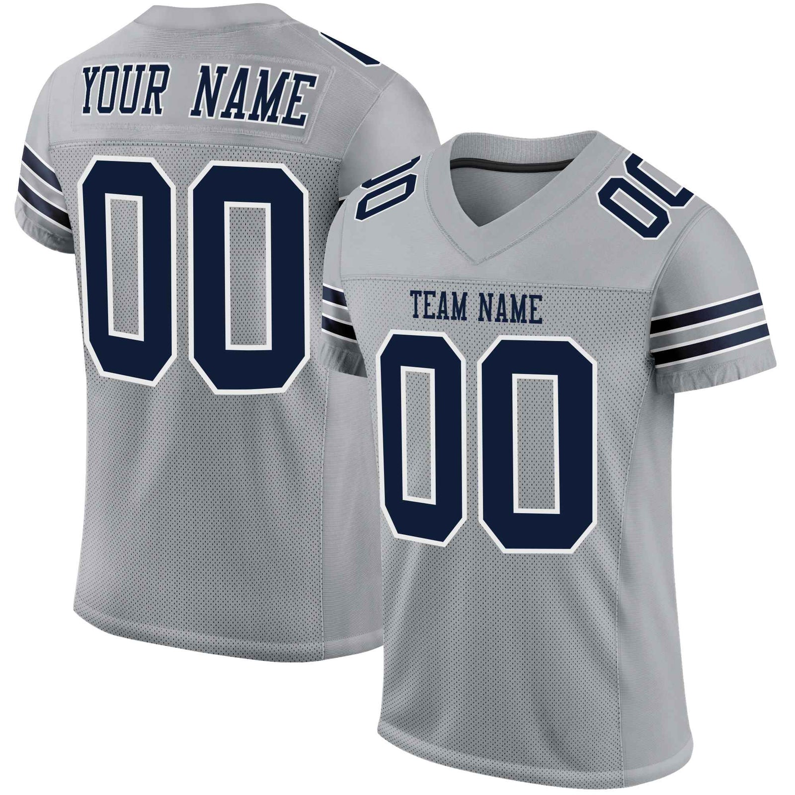 Custom Gray Navy-White Mesh Authentic Football Jersey