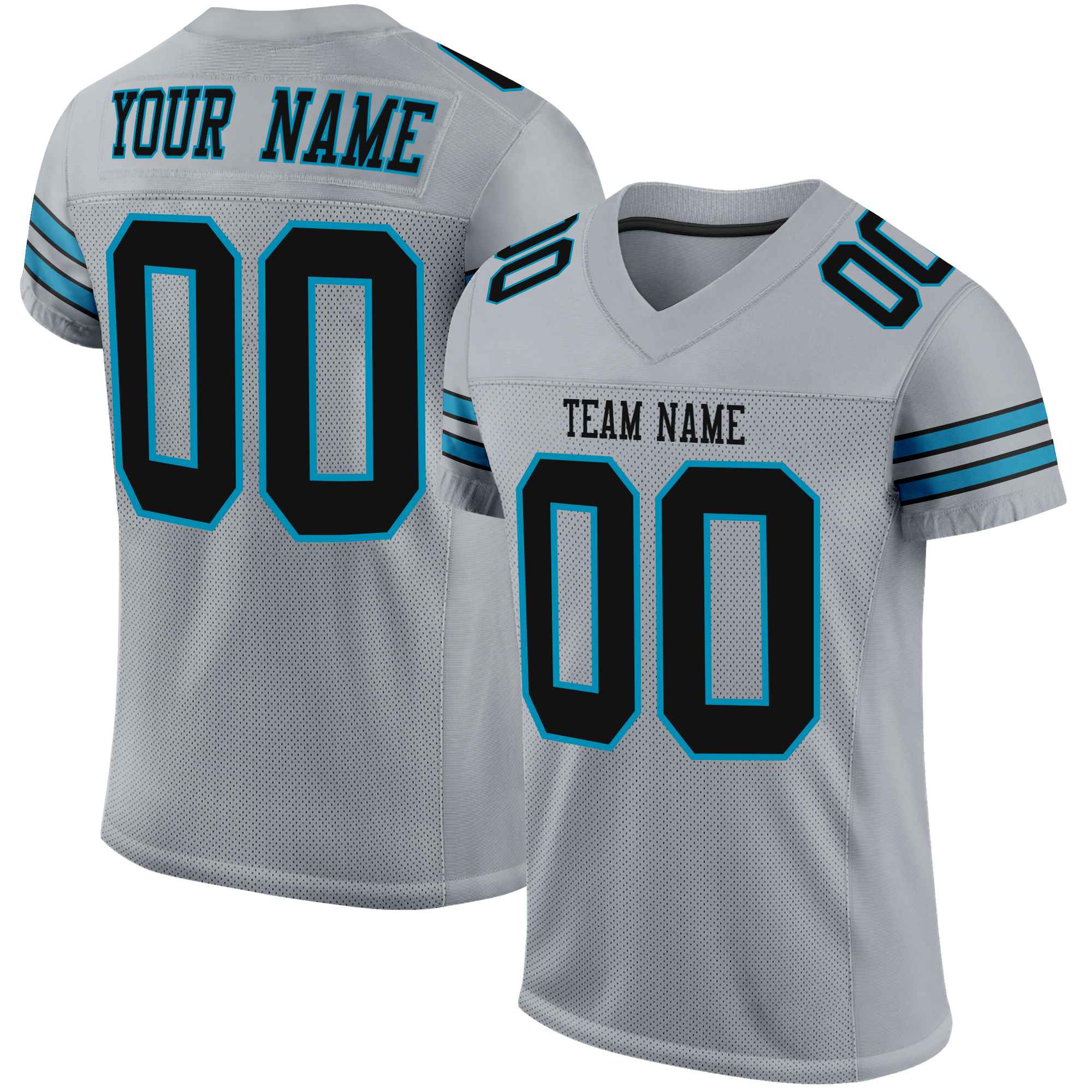 Custom Gray Black-Blue Mesh Authentic Football Jersey