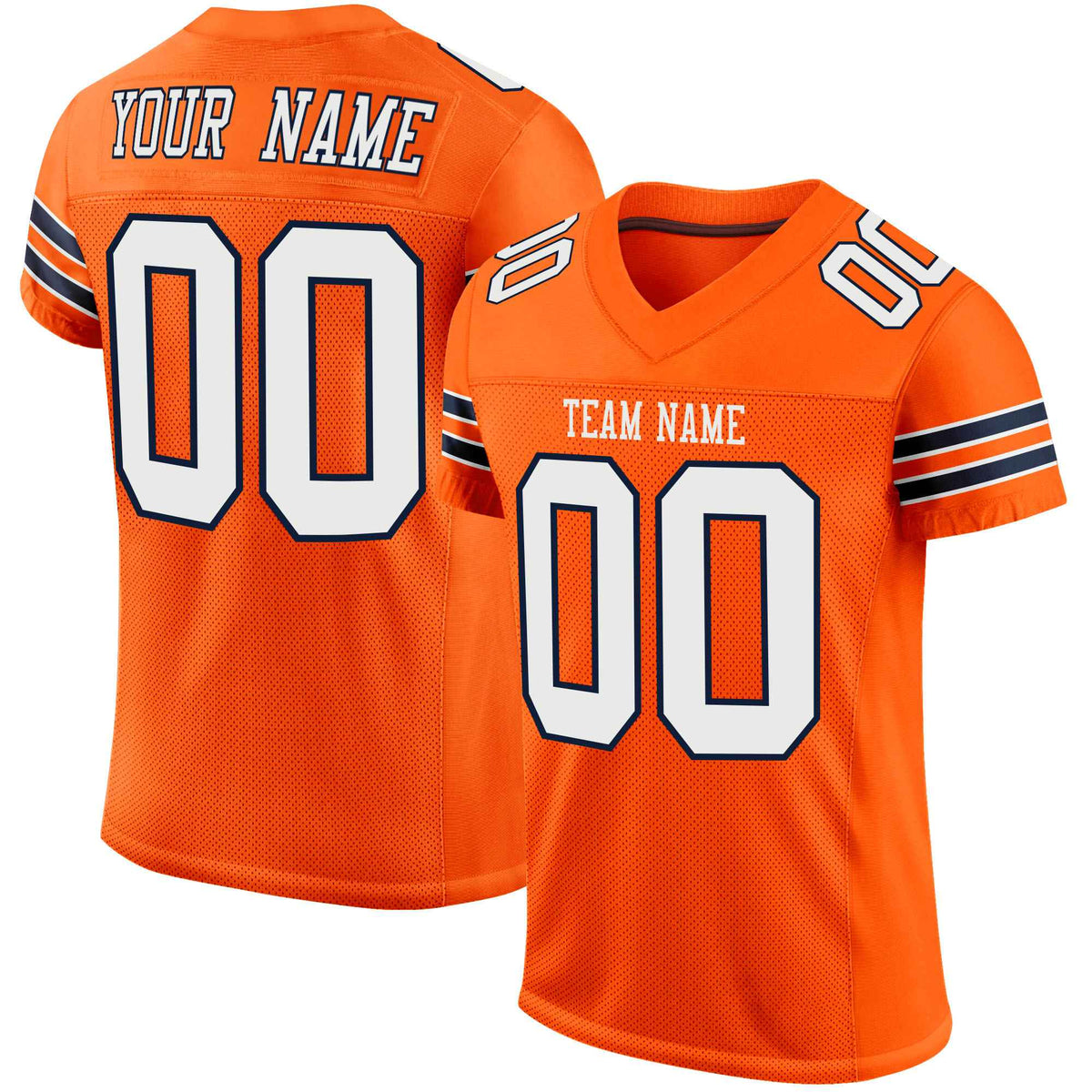 Custom Orange White-Navy Mesh Authentic Football Jersey