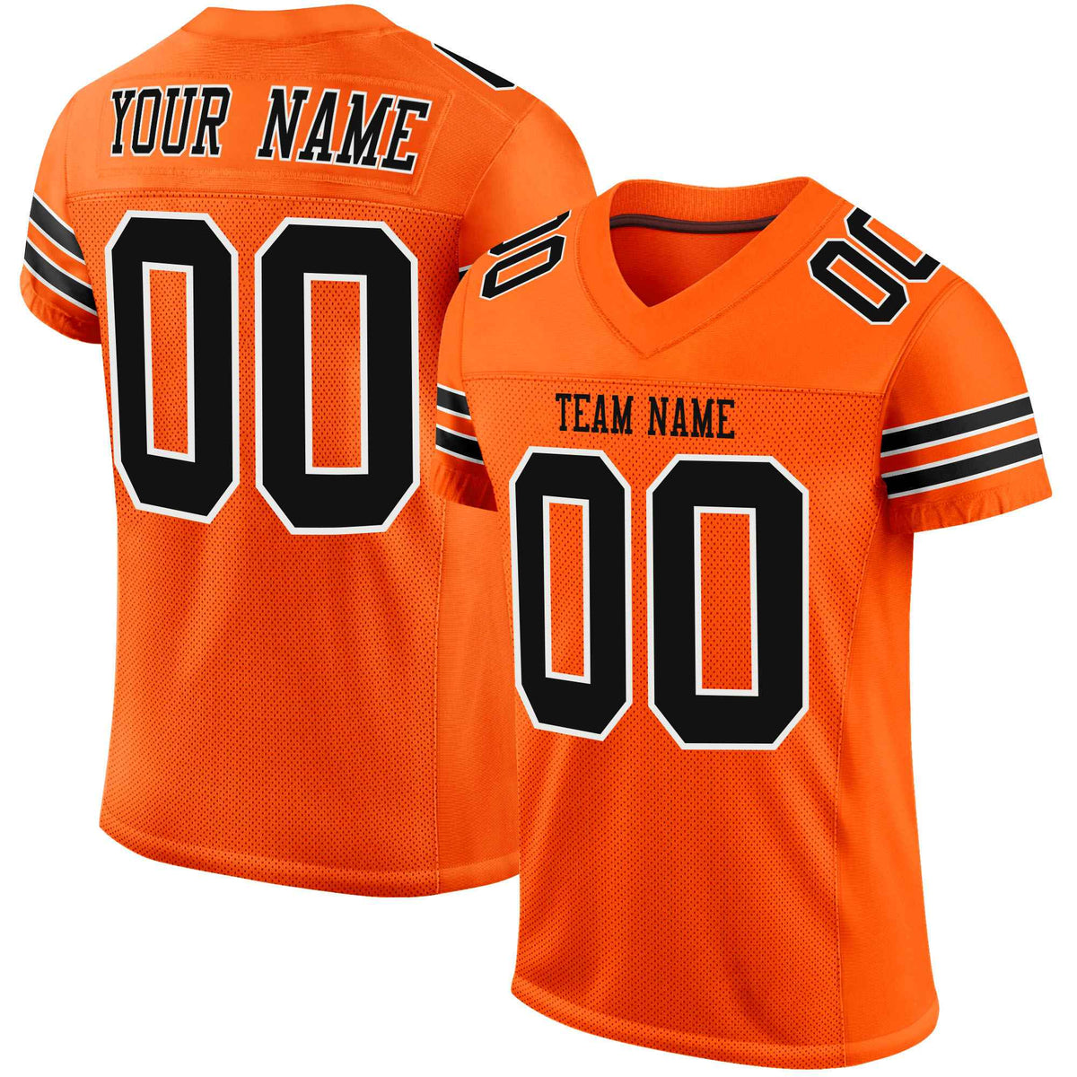 Custom Orange Black-White Mesh Authentic Football Jersey