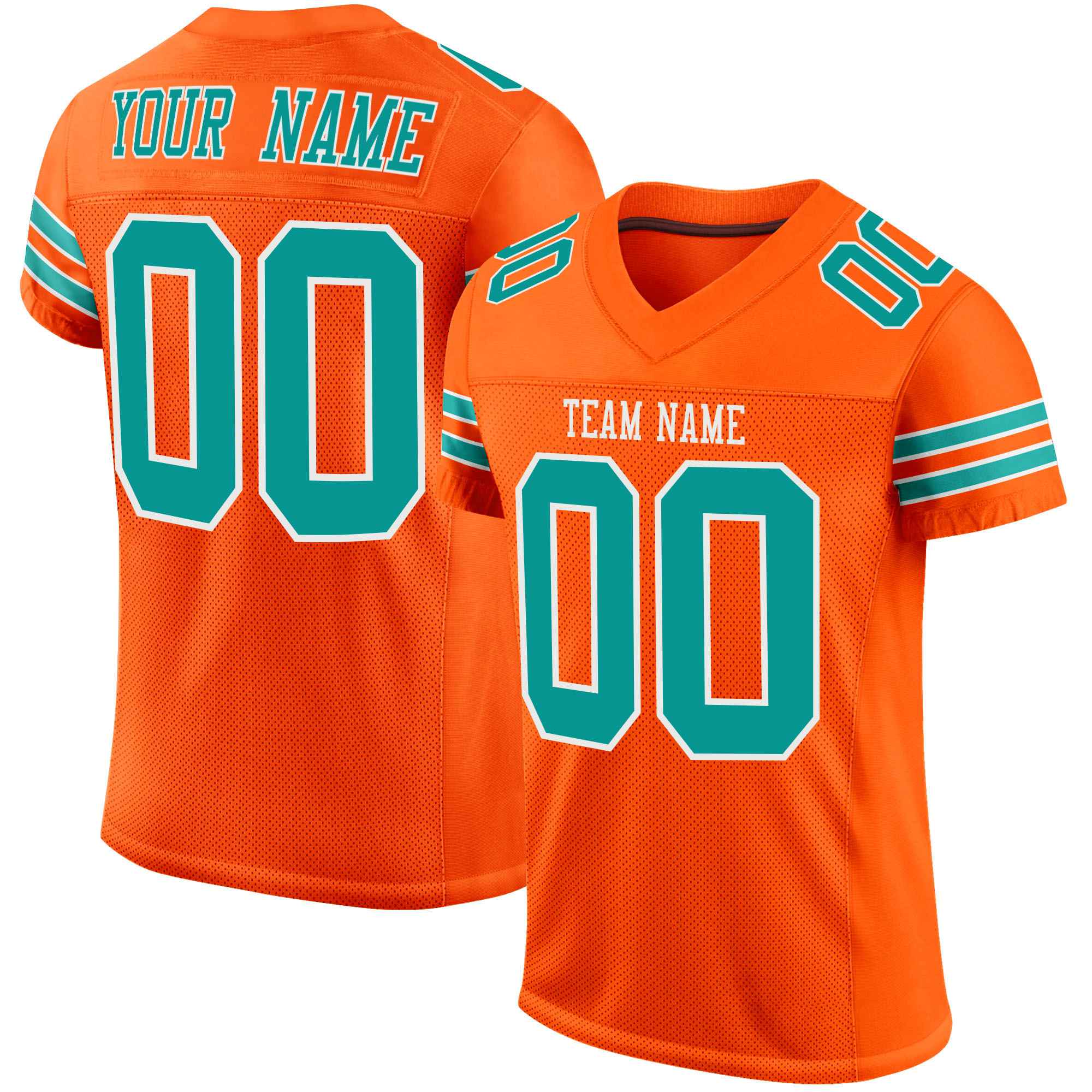 Custom Orange Aqua-White Mesh Authentic Football Jersey