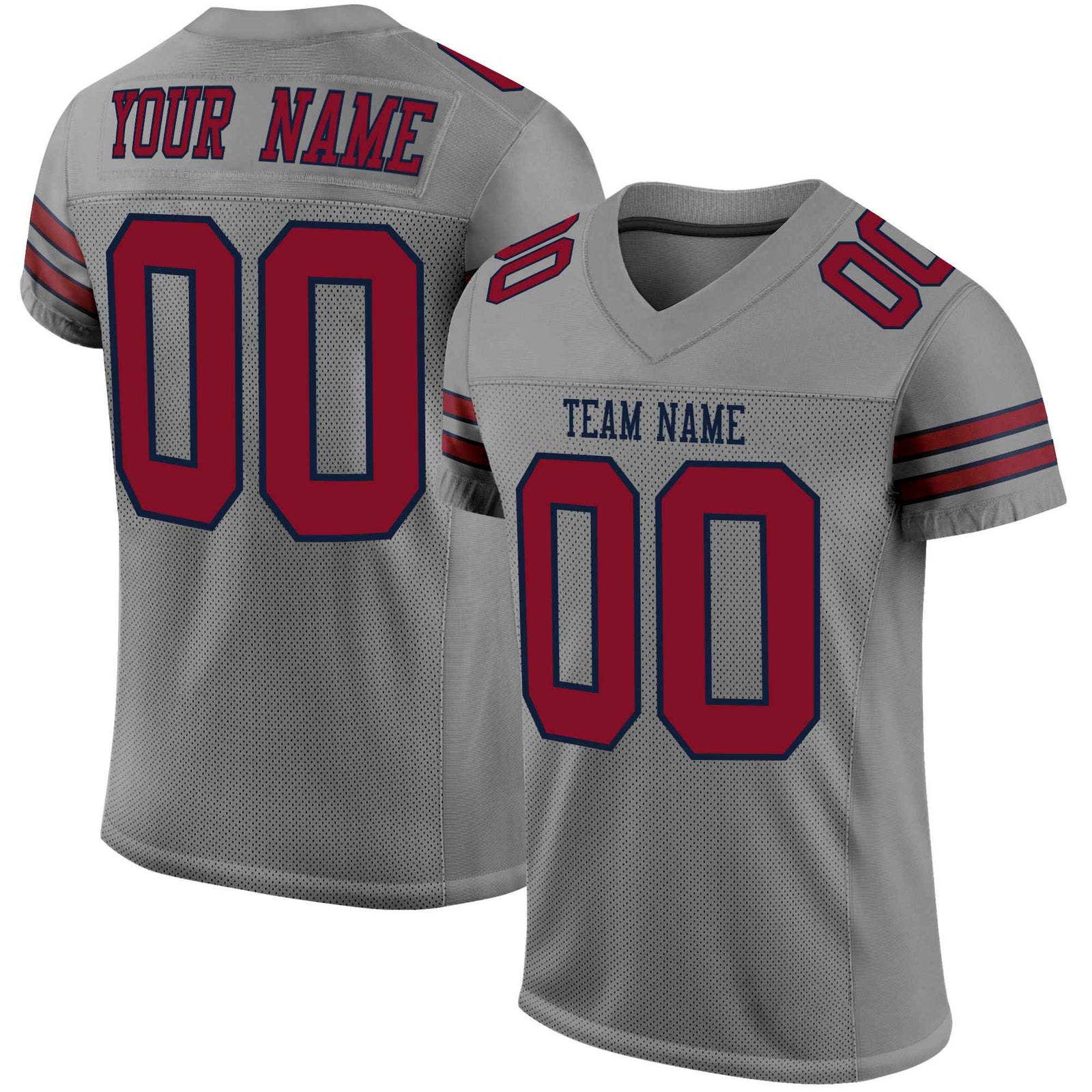 Custom Gray Burgundy-Navy blue Mesh Authentic Football Jersey