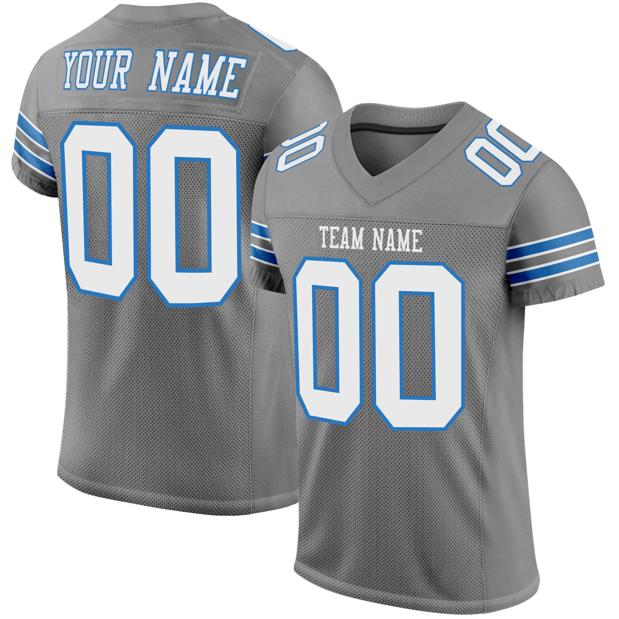 Custom Gray White-Blue Mesh Authentic Football Jersey