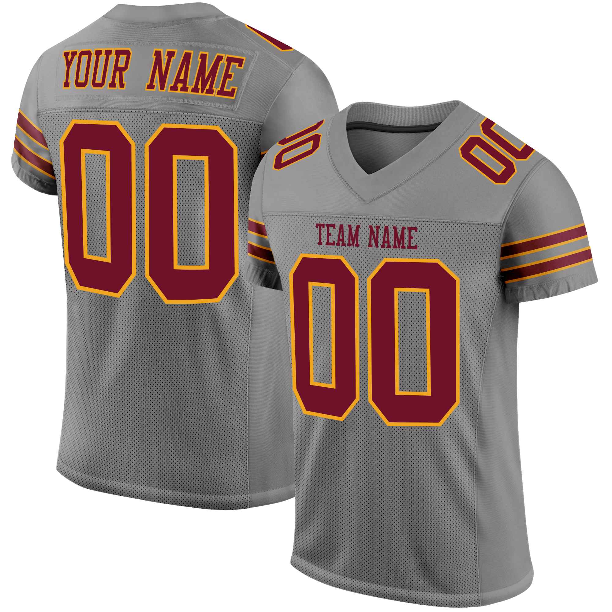 Custom Gray Burgundy-Gold Mesh Authentic Football Jersey