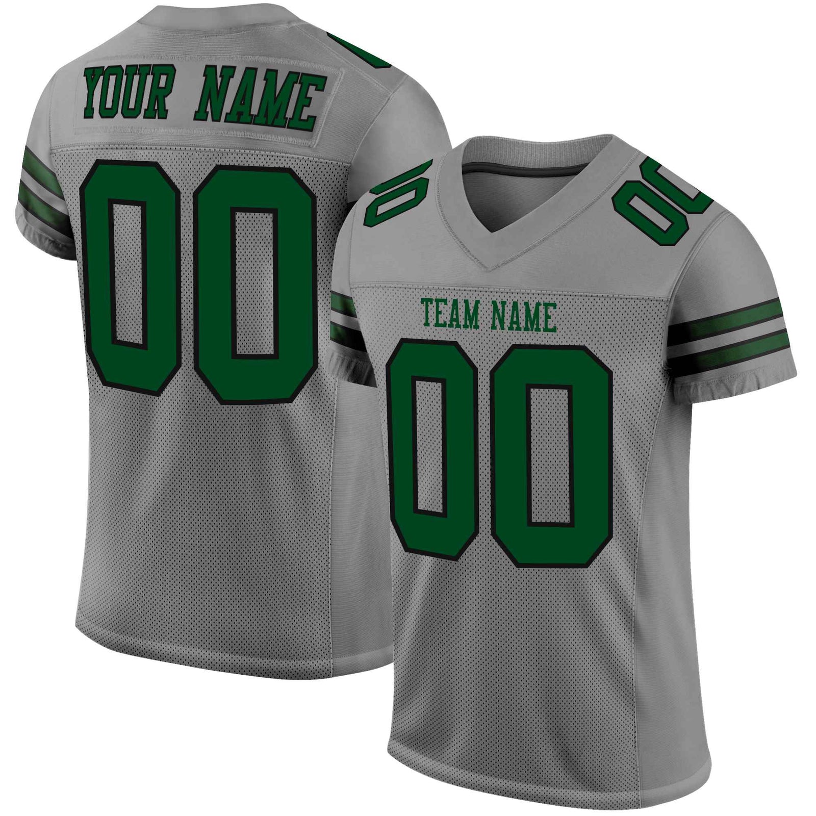 Custom Gray Green-Black Mesh Authentic Football Jersey