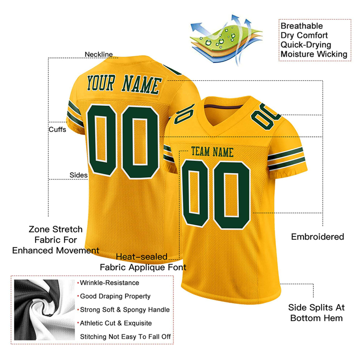 Custom Yellow Green-White Mesh Authentic Football Jersey