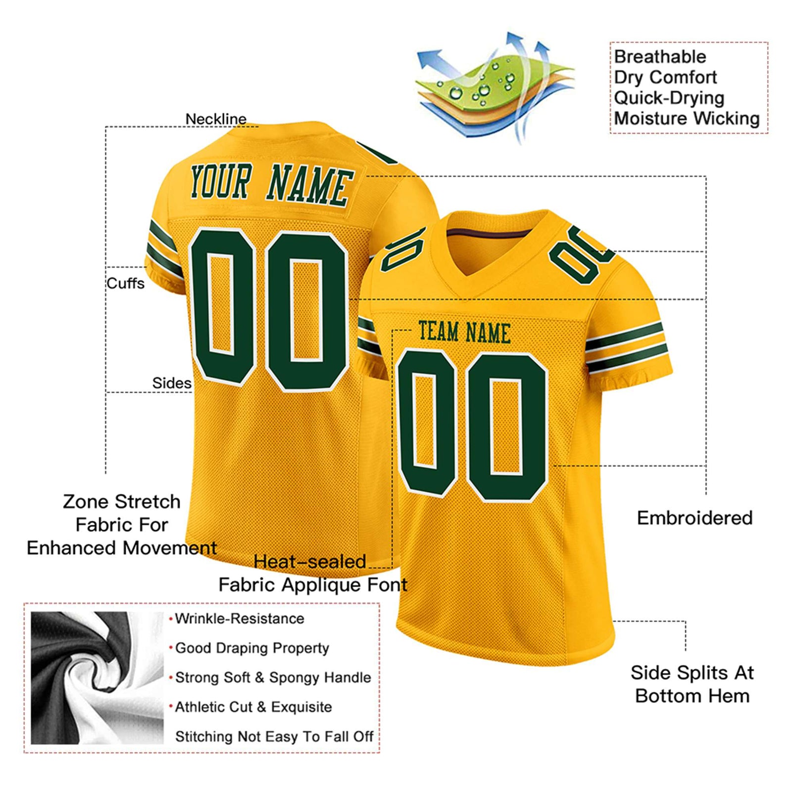Custom Yellow Green-White Mesh Authentic Football Jersey