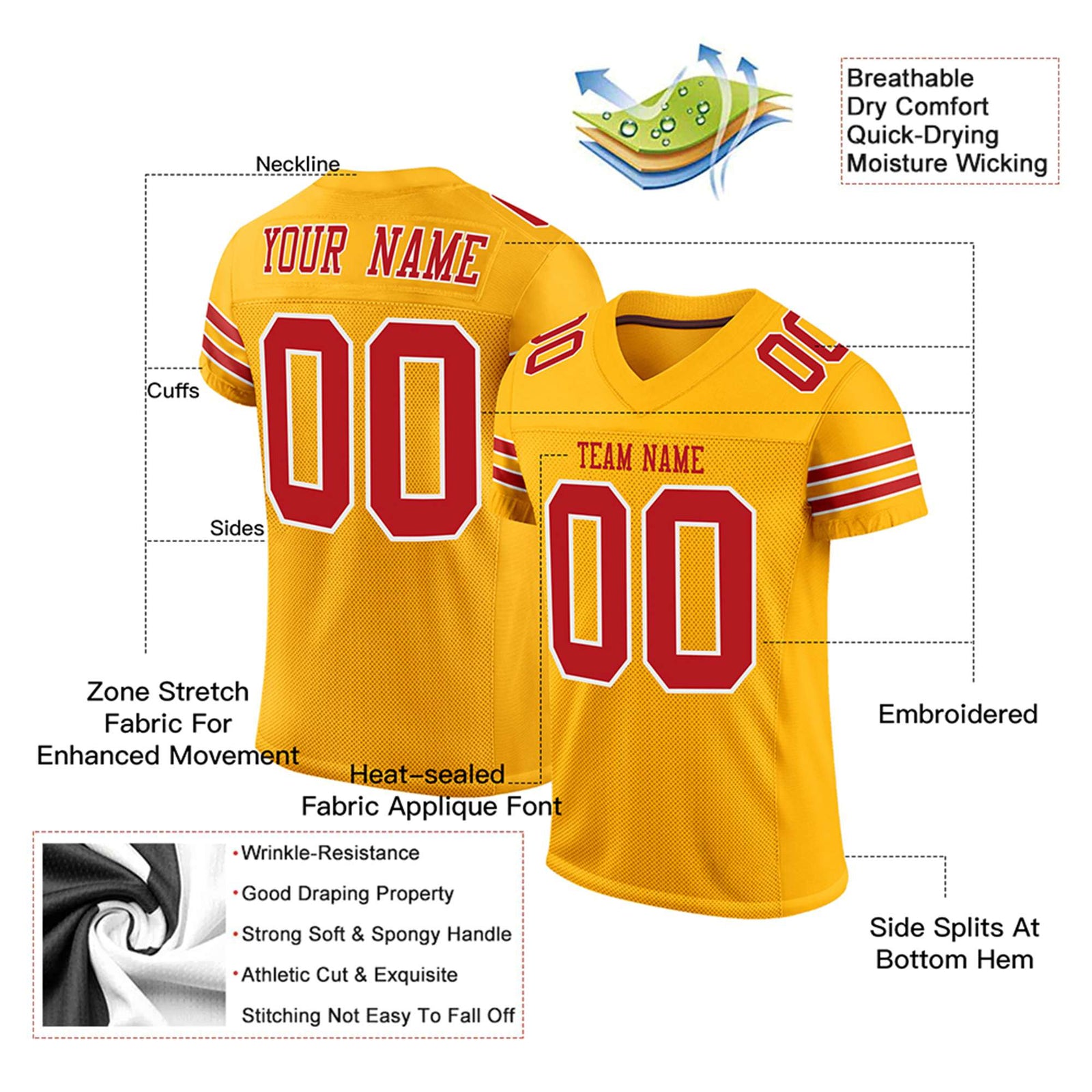 Custom Yellow Red-White Mesh Authentic Football Jersey