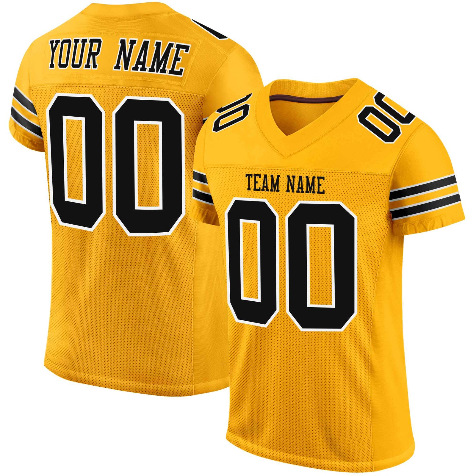 Custom Yellow Black-White Mesh Authentic Football Jersey