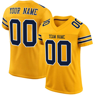 Camiseta de fútbol auténtica de malla personalizada en amarillo, azul marino y blanco