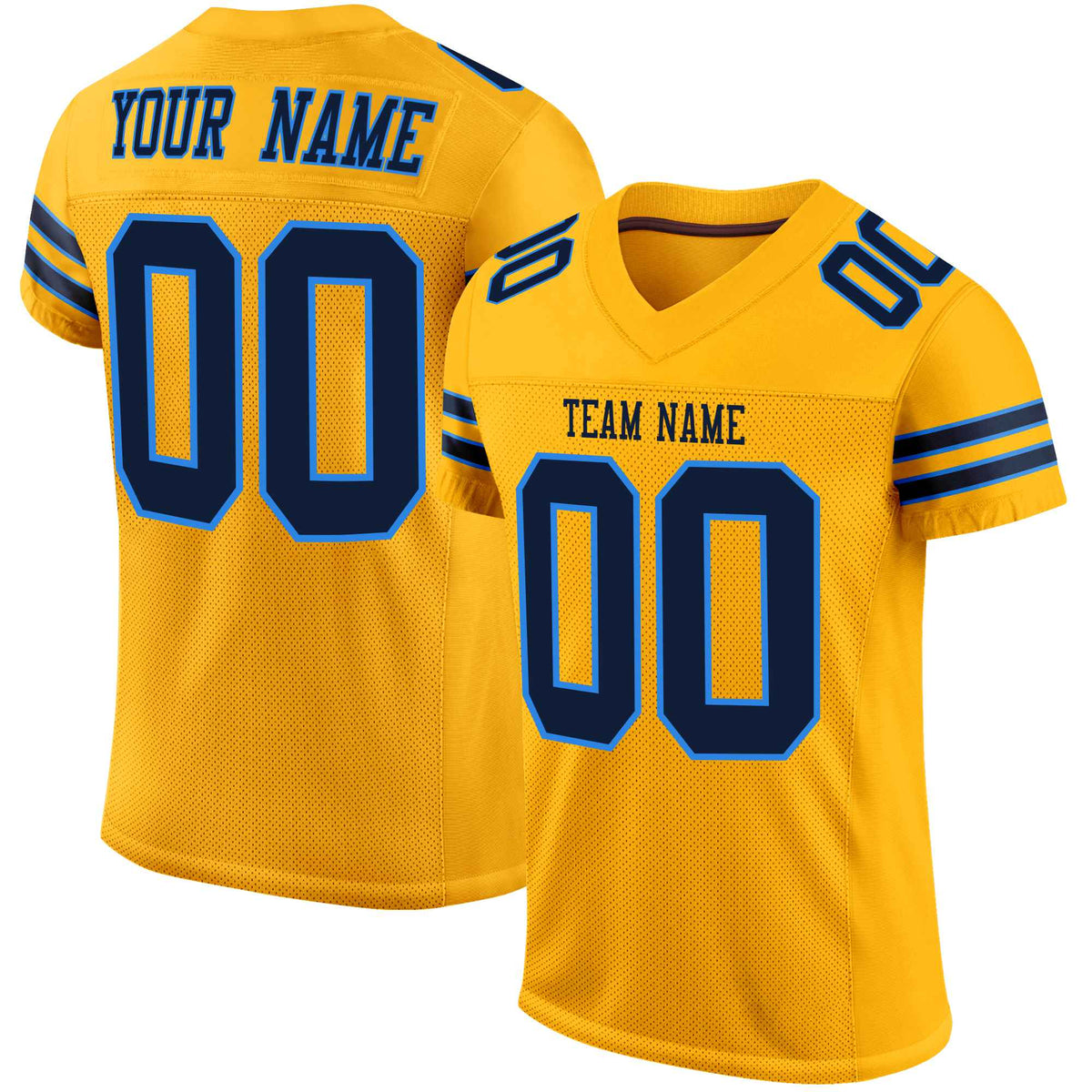 Custom Yellow Navy-Blue Mesh Authentic Football Jersey