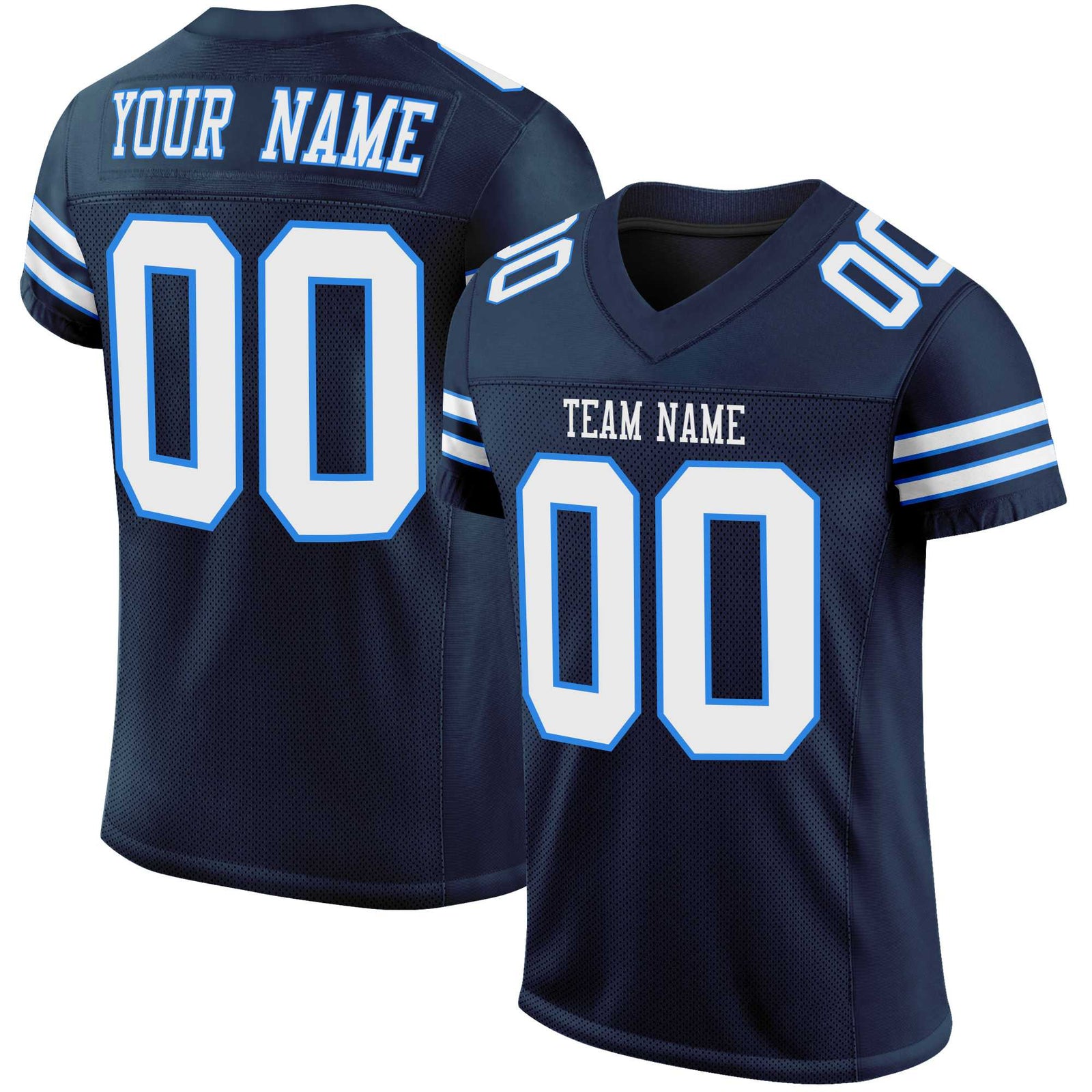Custom Navy White-Blue Mesh Authentic Football Jersey