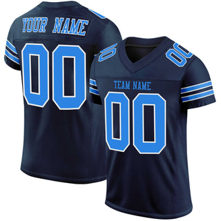 Custom Navy Blue-White Mesh Authentic Football Jersey