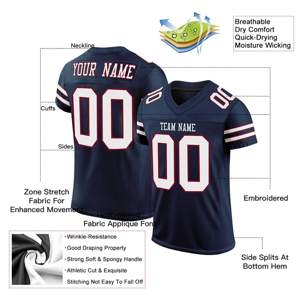 Custom Navy White-Red Mesh Authentic Football Jersey