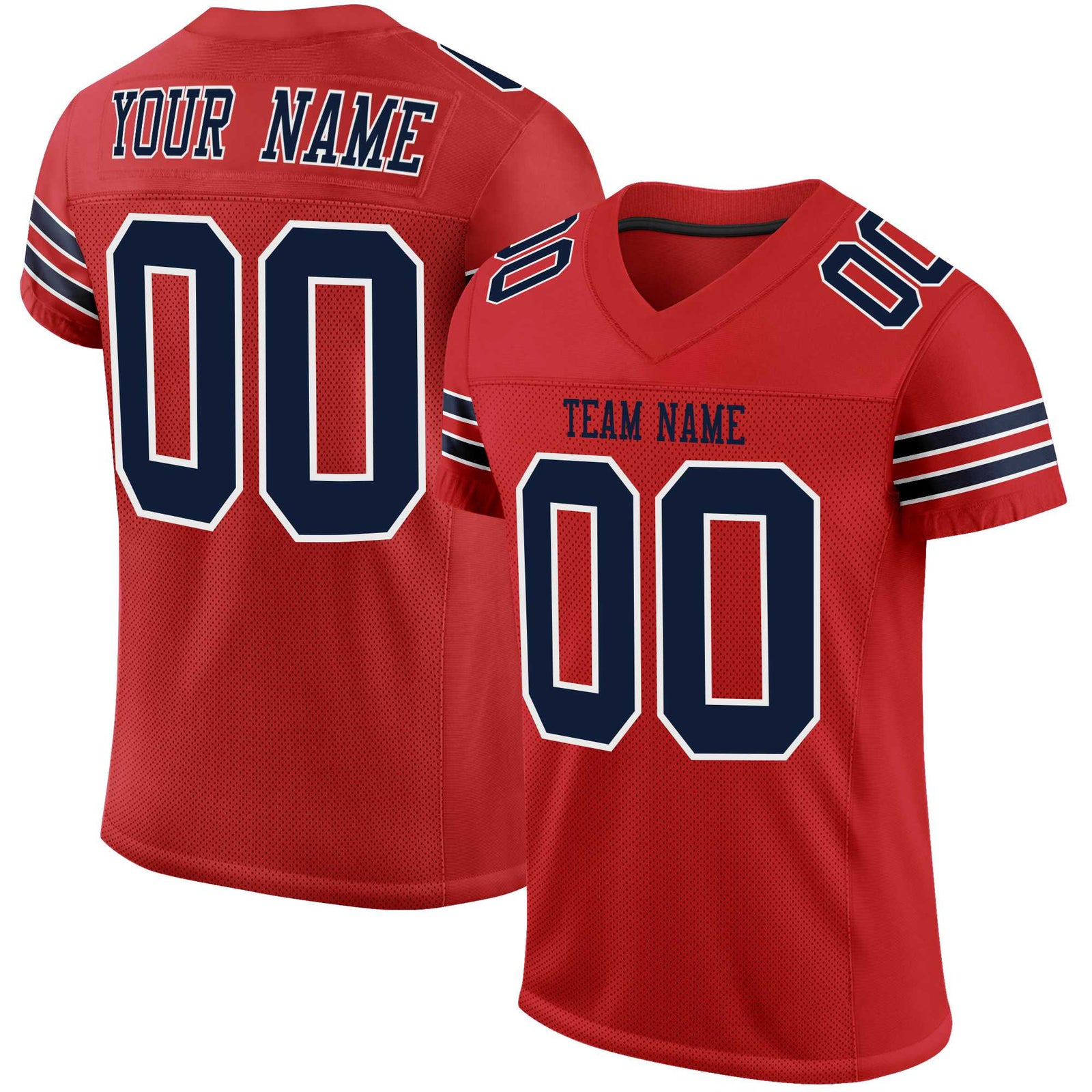 Custom Red Navy-White Mesh Authentic Football Jersey