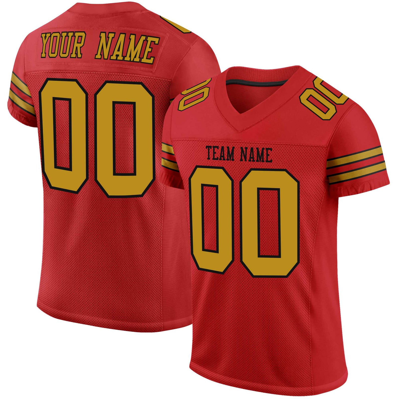 Custom Red Old-Gold Black Mesh Authentic Football Jersey