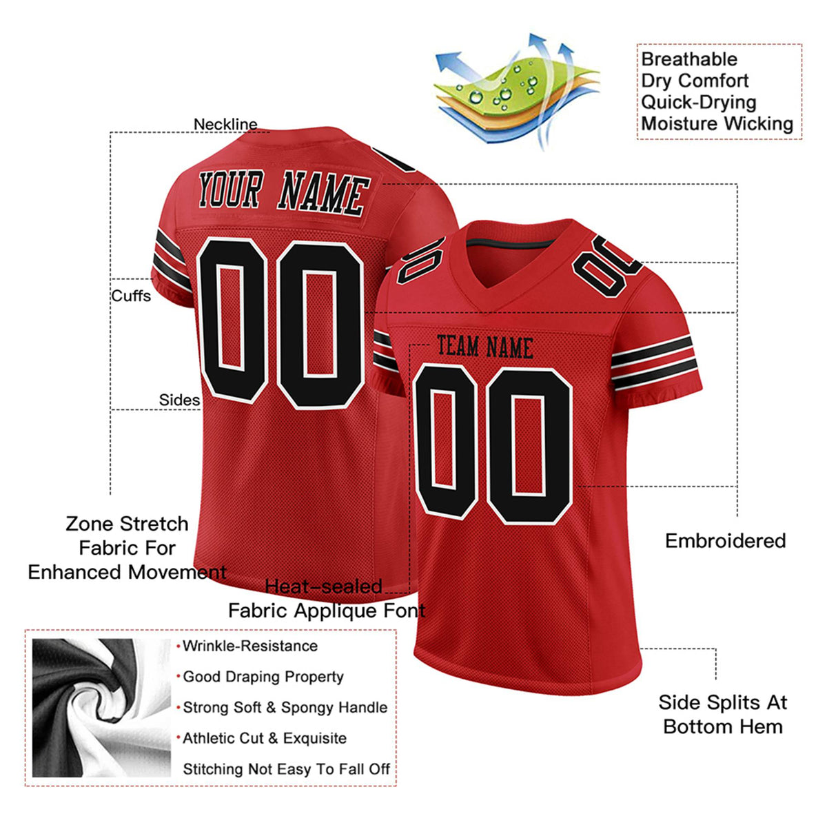 Custom Red Navy-White Mesh Authentic Football Jersey
