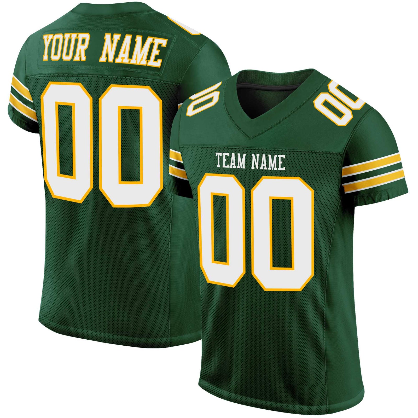Custom Green White-Gold Mesh Authentic Football Jersey