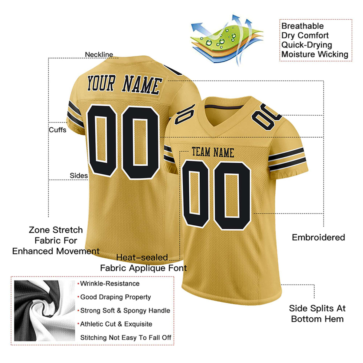 Custom Khaki Black-White Mesh Authentic Football Jersey