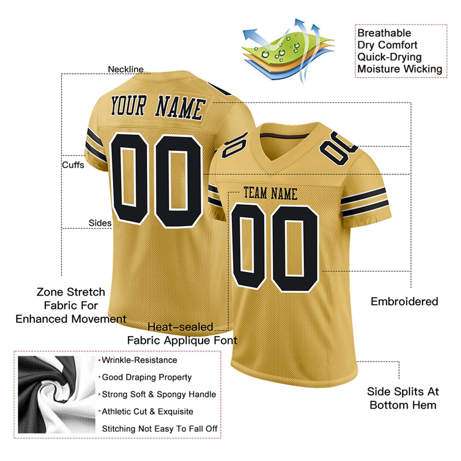 Custom Khaki Black-White Mesh Authentic Football Jersey