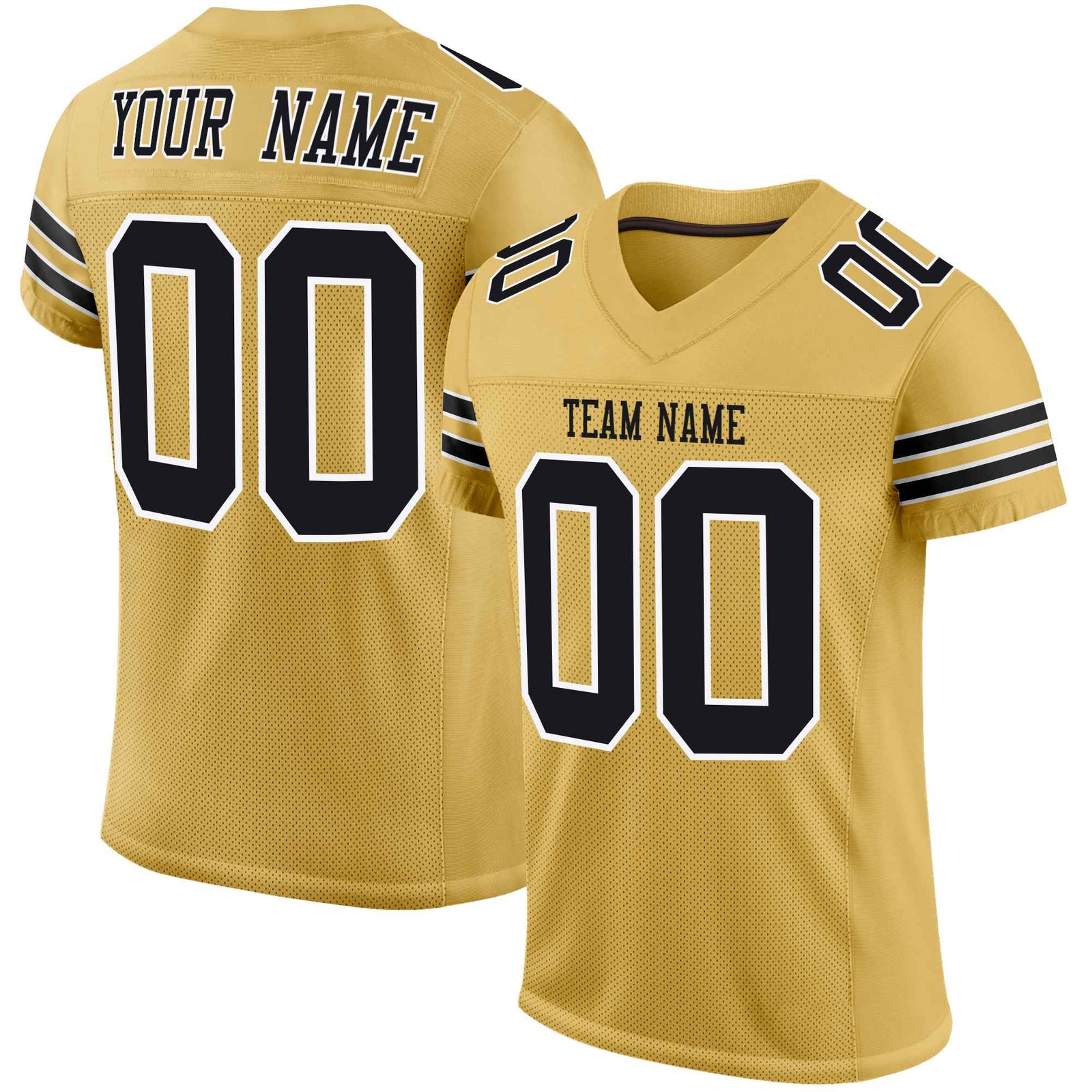 Custom Khaki Black-White Mesh Authentic Football Jersey