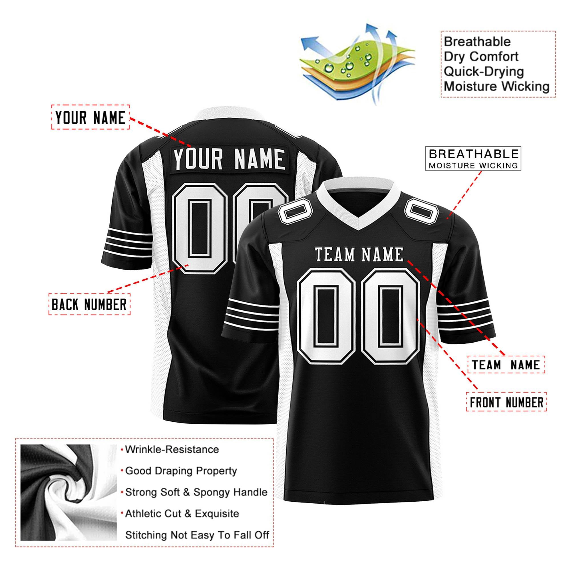 Custom Black-White Mesh Drift Fashion Football Jersey