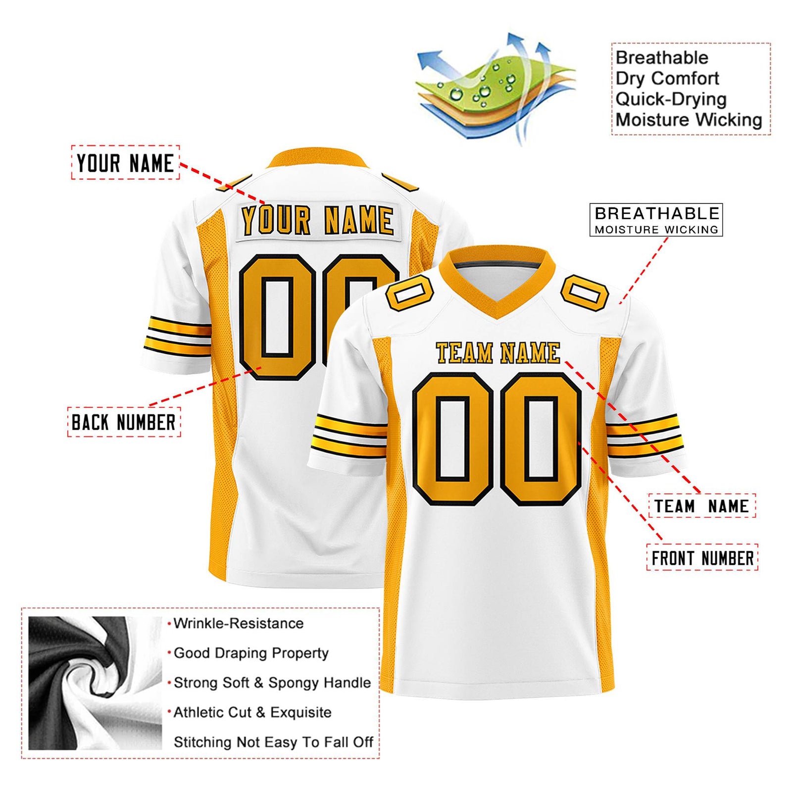 Custom White-Yellow Mesh Drift Fashion Football Jersey