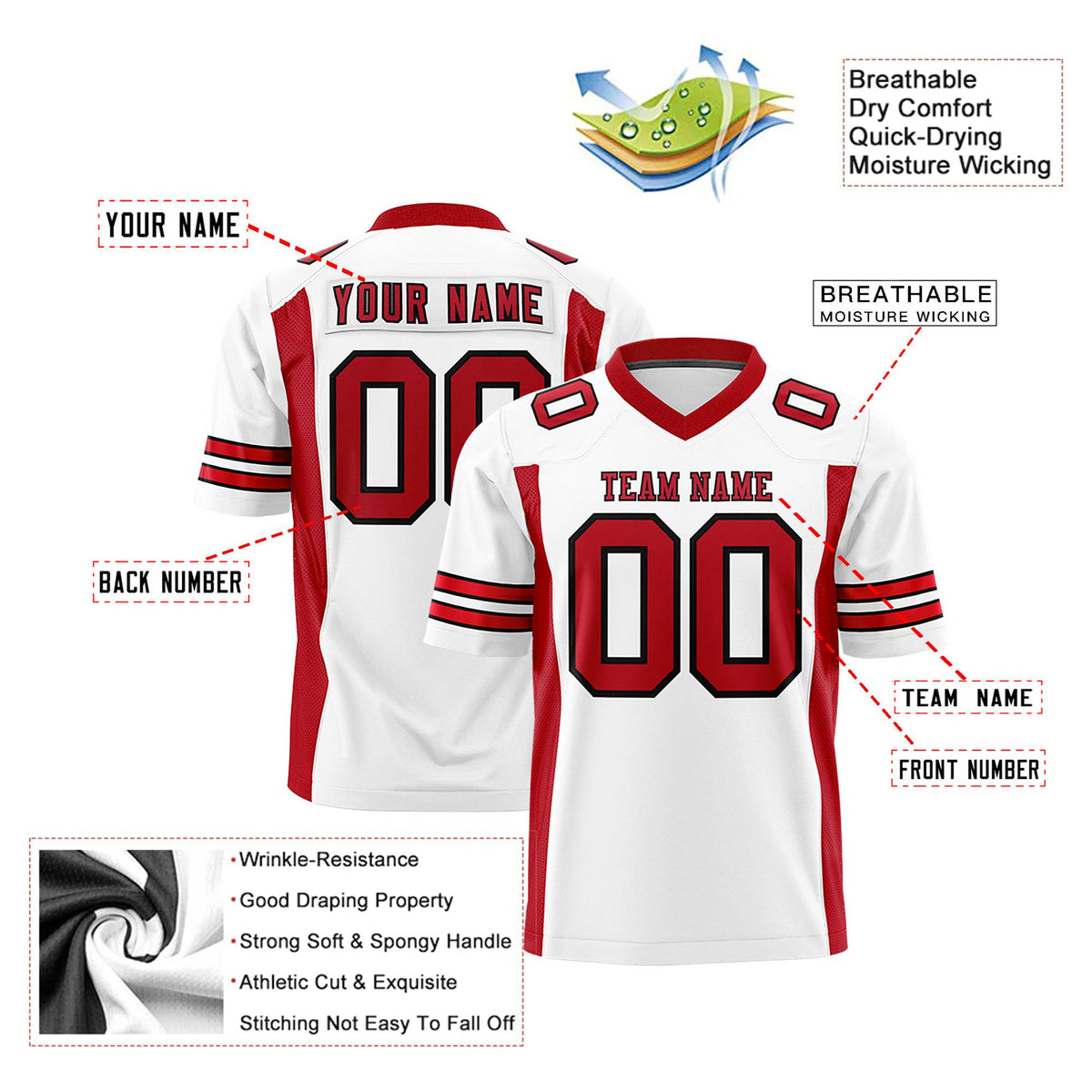 Custom White-Red Mesh Drift Fashion Football Jersey