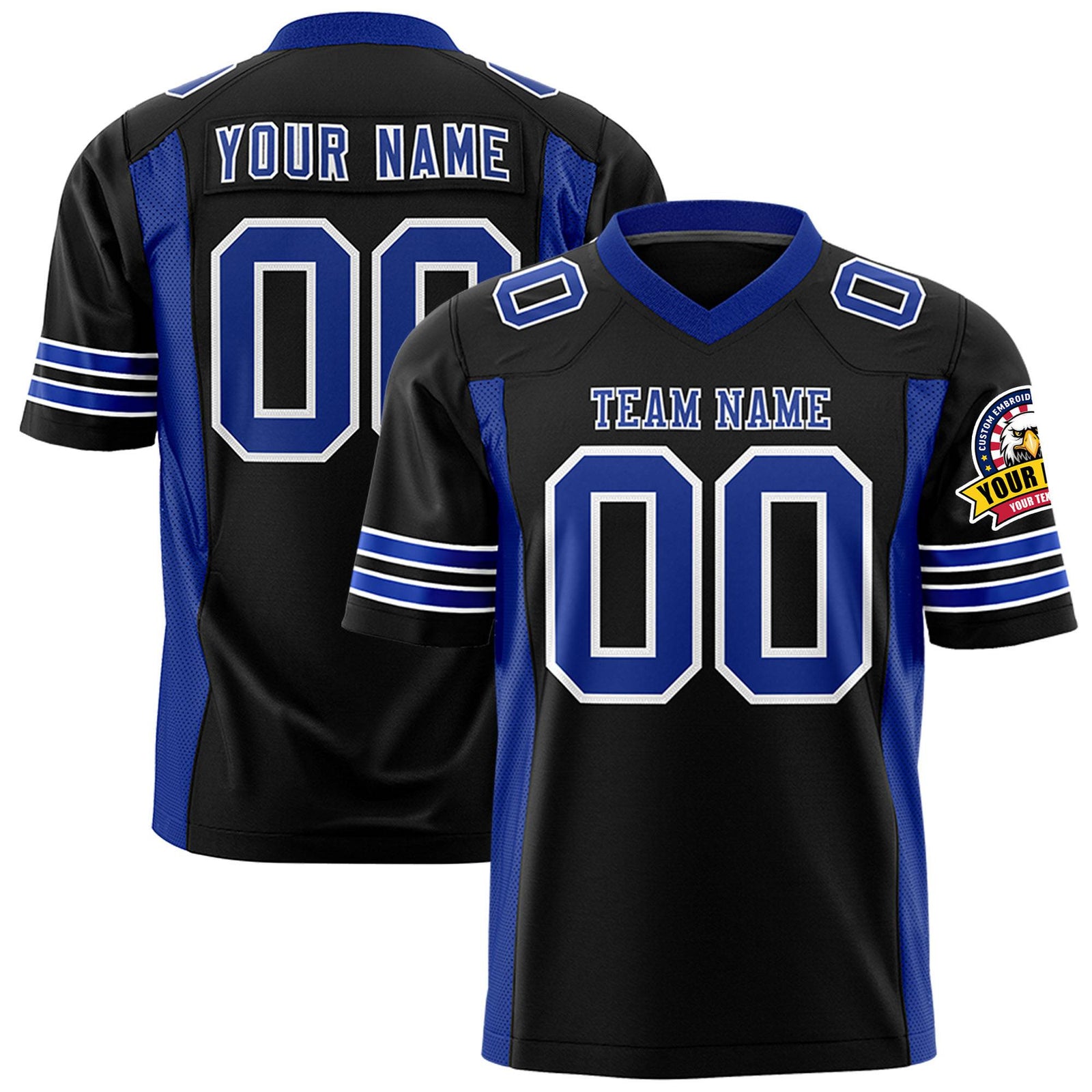 Custom Black Royal Blue Mesh Drift Fashion Football Jersey