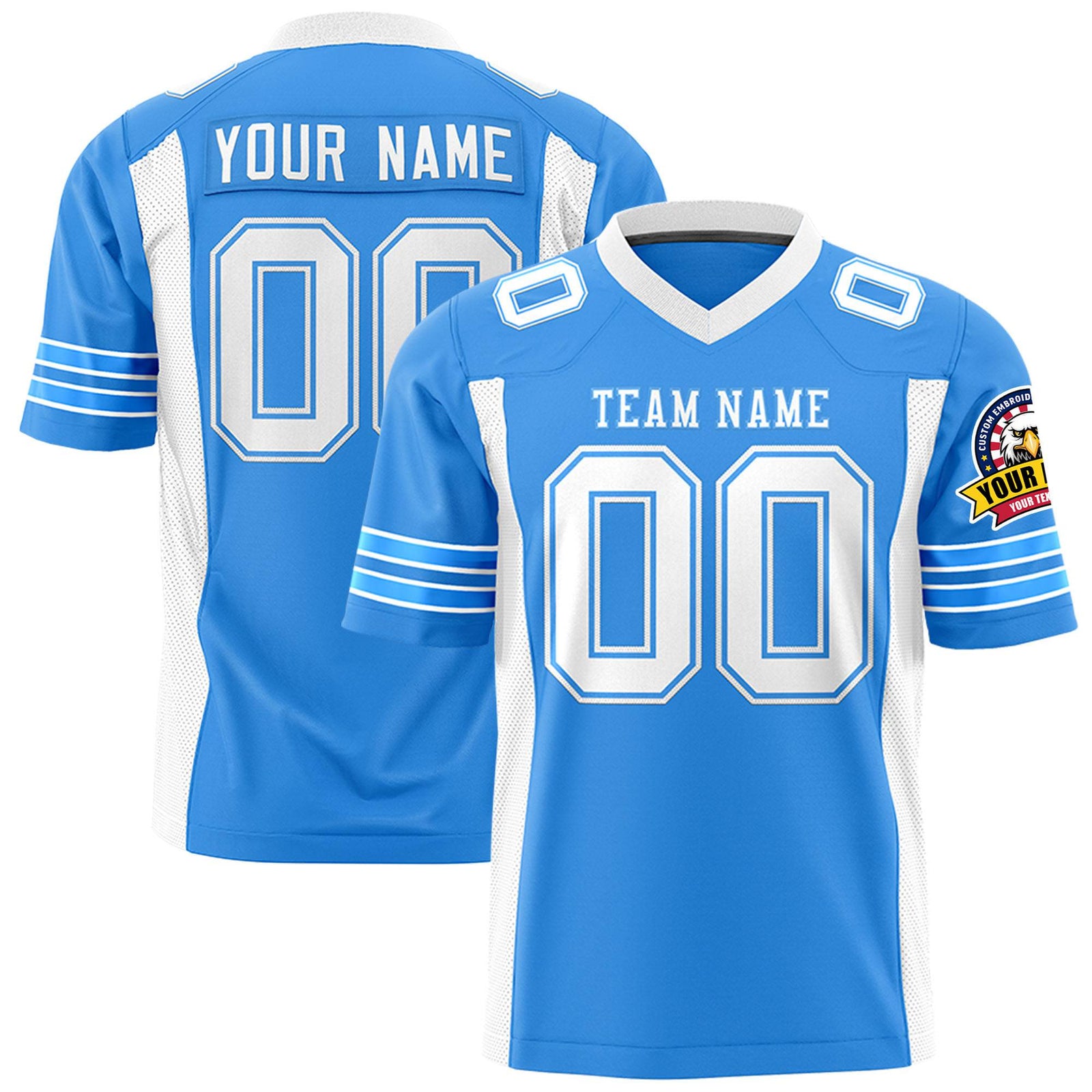 Custom Powder Blue White Mesh Drift Fashion Football Jersey