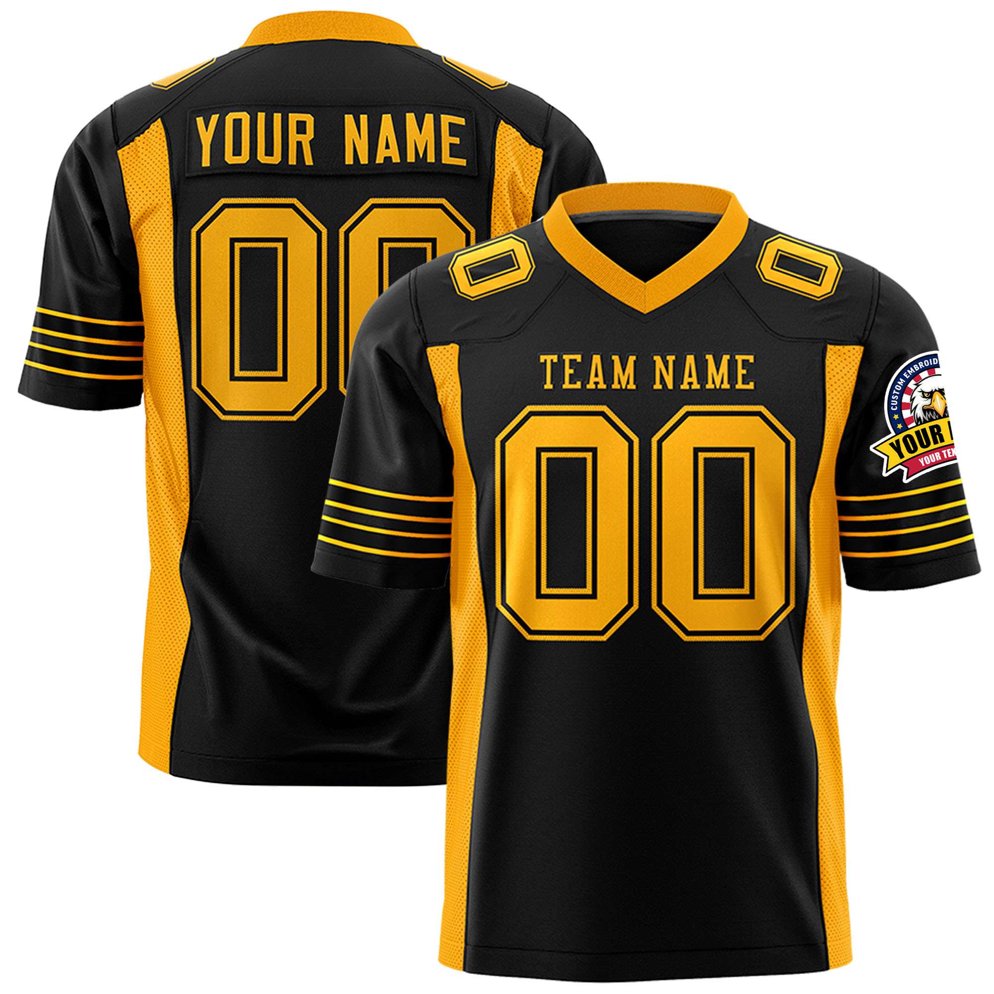 Custom Black Yellow Mesh Drift Fashion Football Jersey