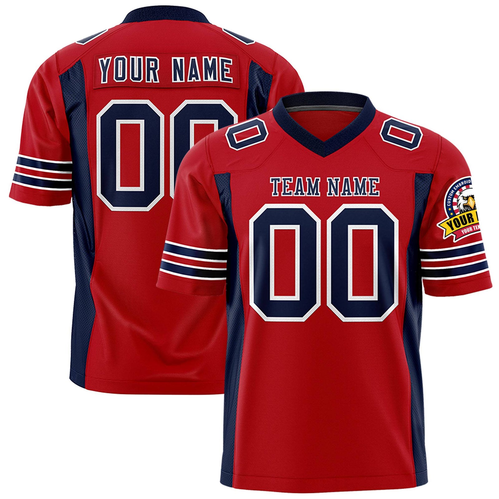 Custom Red Navy Mesh Drift Fashion Football Jersey