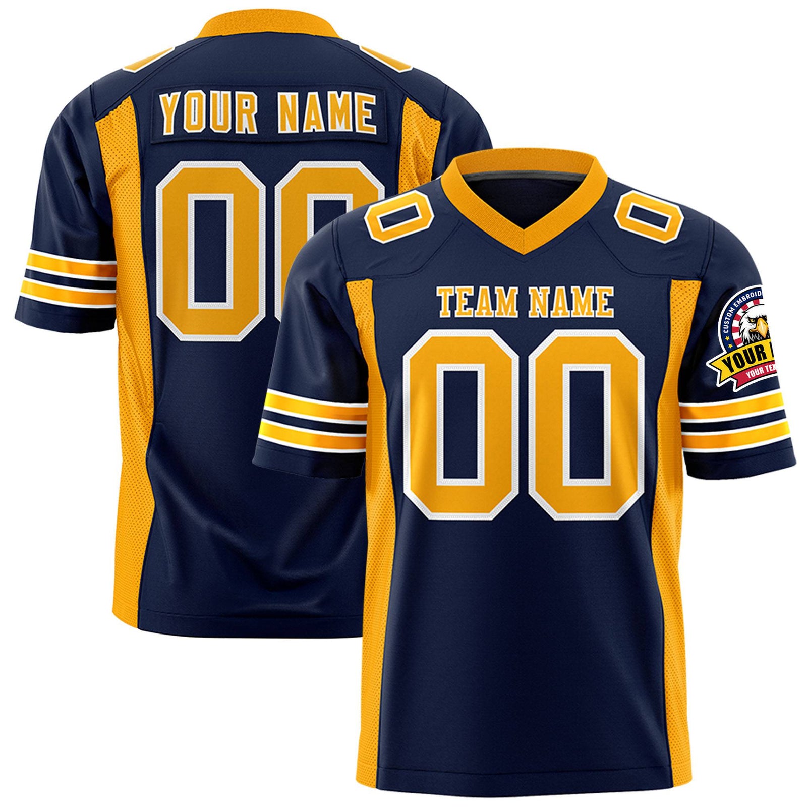 Custom Navy Gold Mesh Drift Fashion Football Jersey