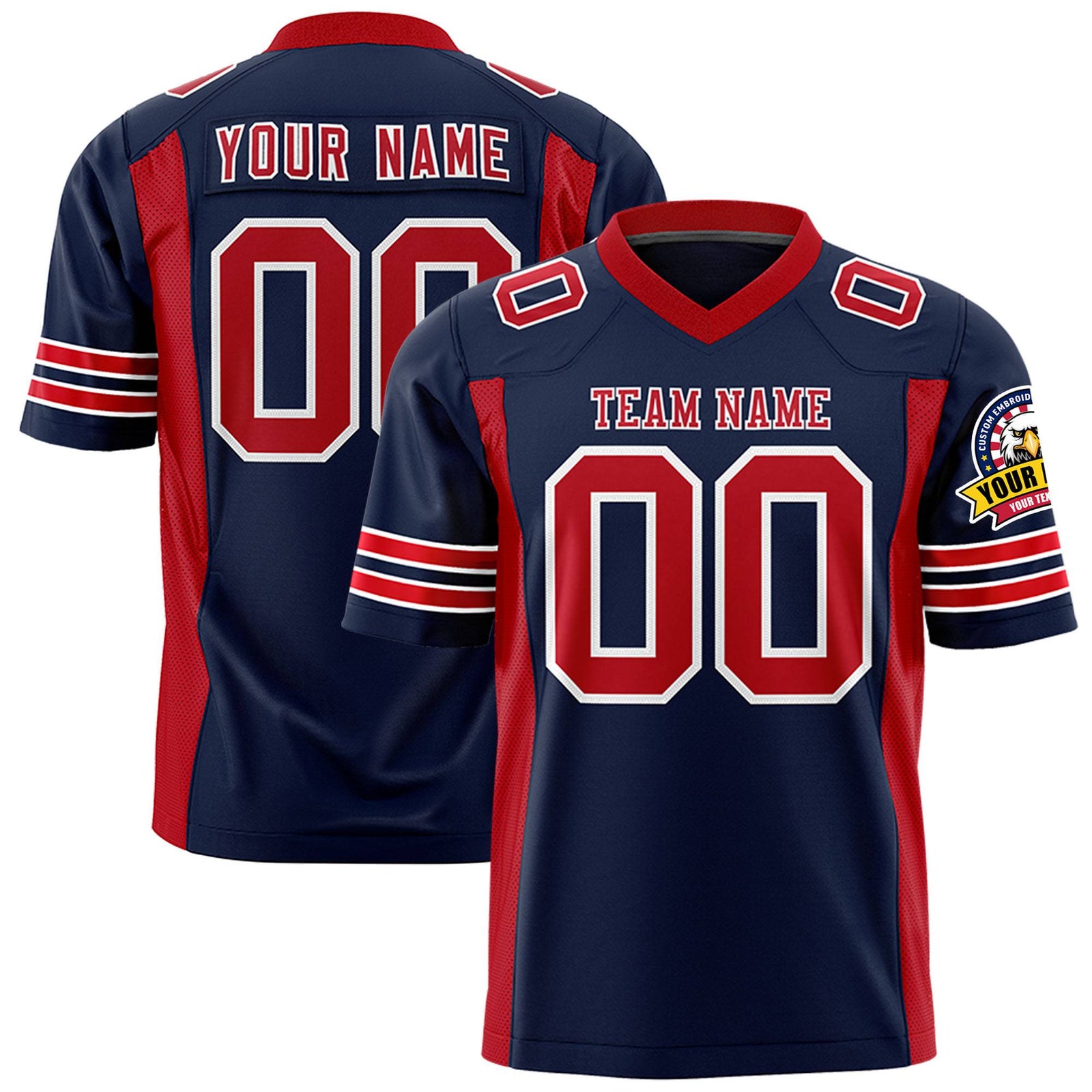 Custom Navy Red Mesh Drift Fashion Football Jersey