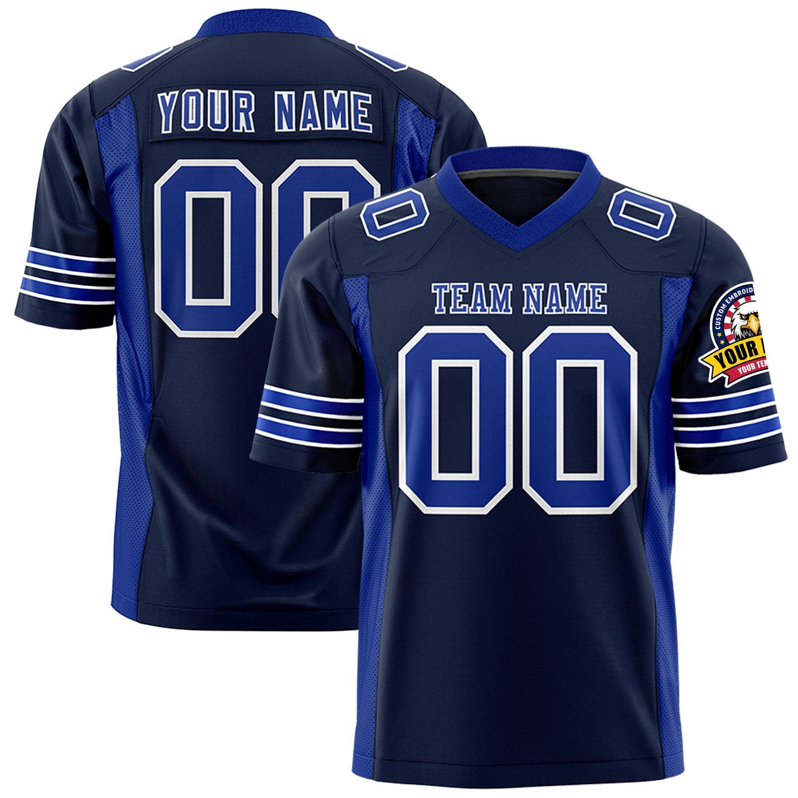 Custom Navy-Royal Blue Mesh Drift Fashion Football Jersey