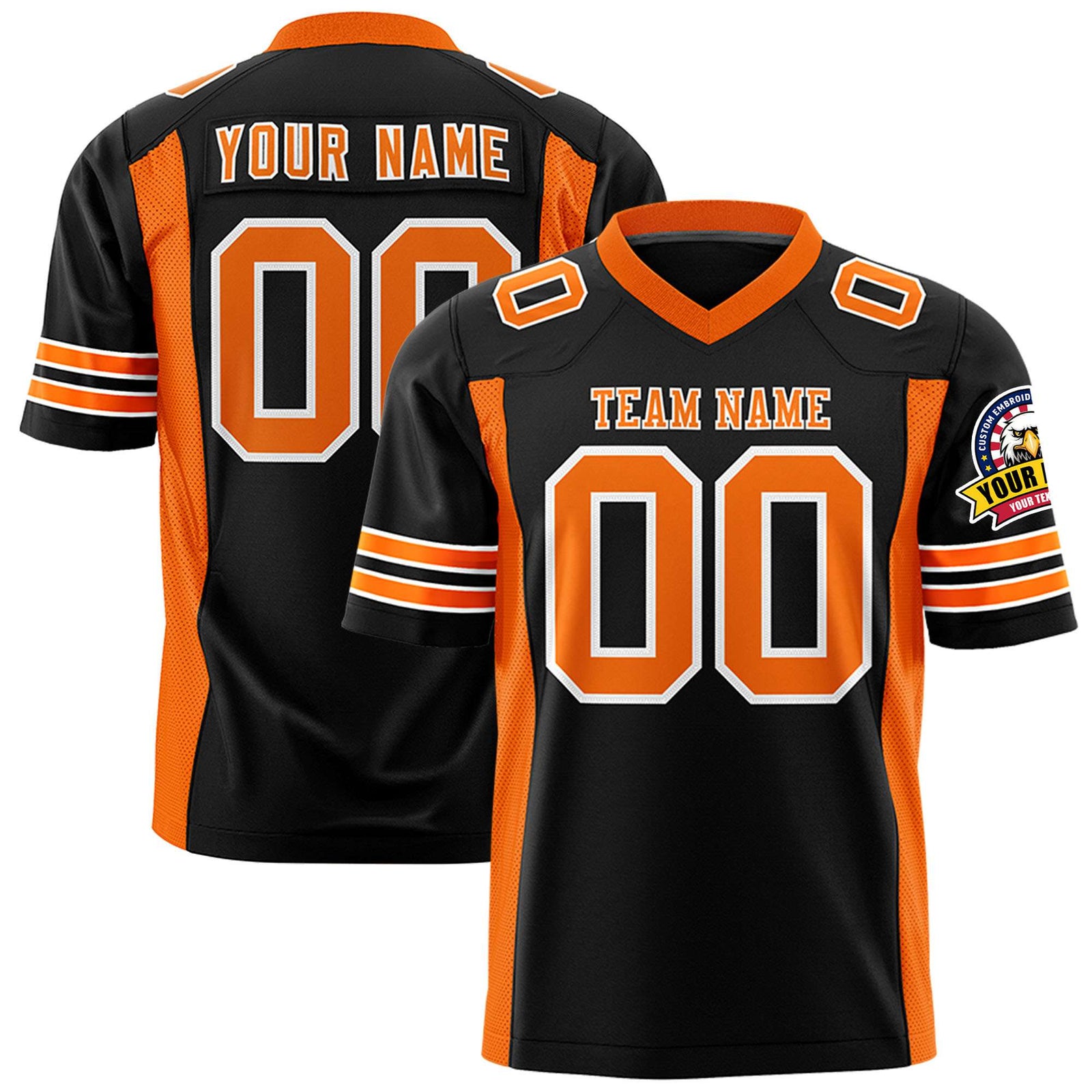 Custom Black Orange Mesh Drift Fashion Football Jersey