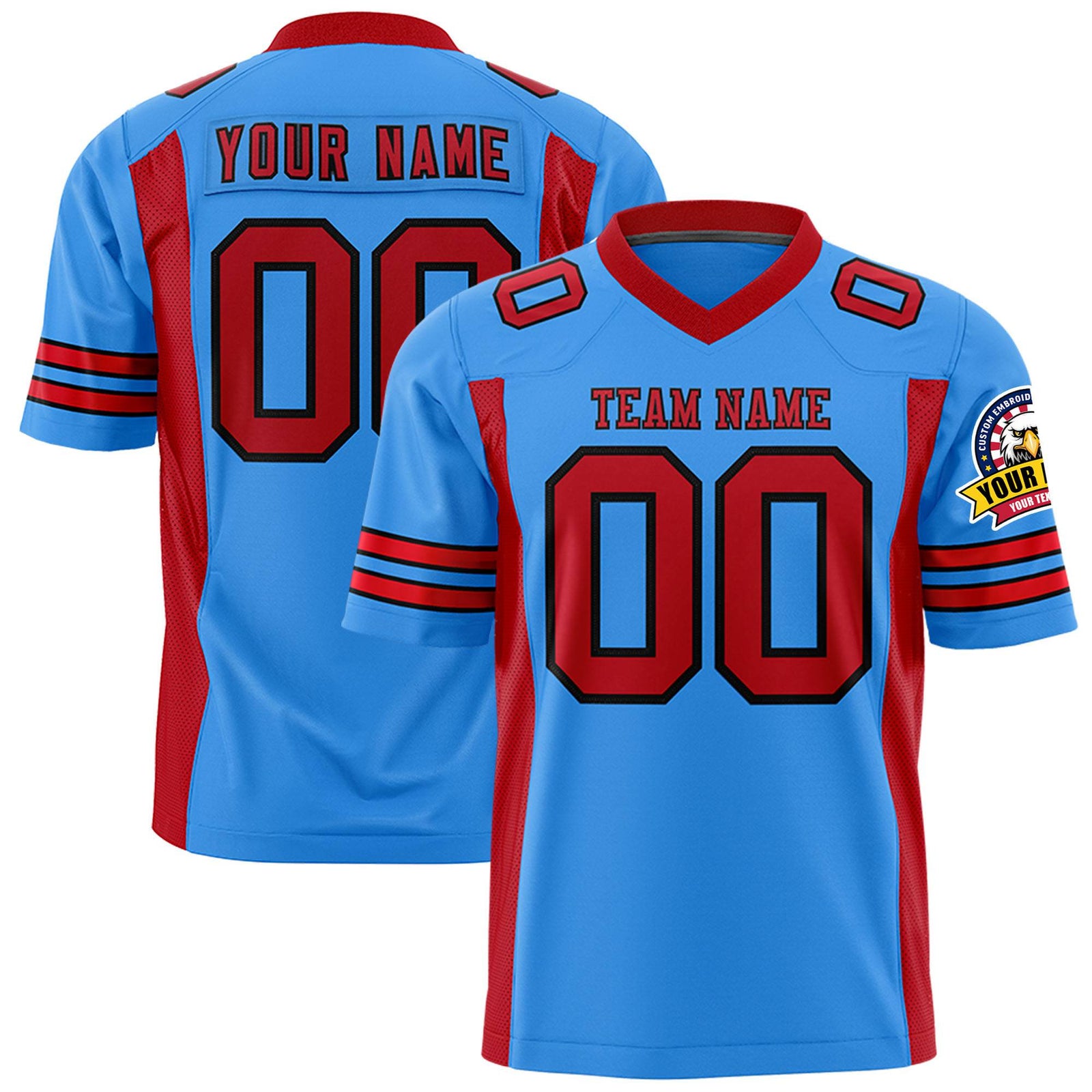 Custom Powder Blue Red Mesh Drift Fashion Football Jersey