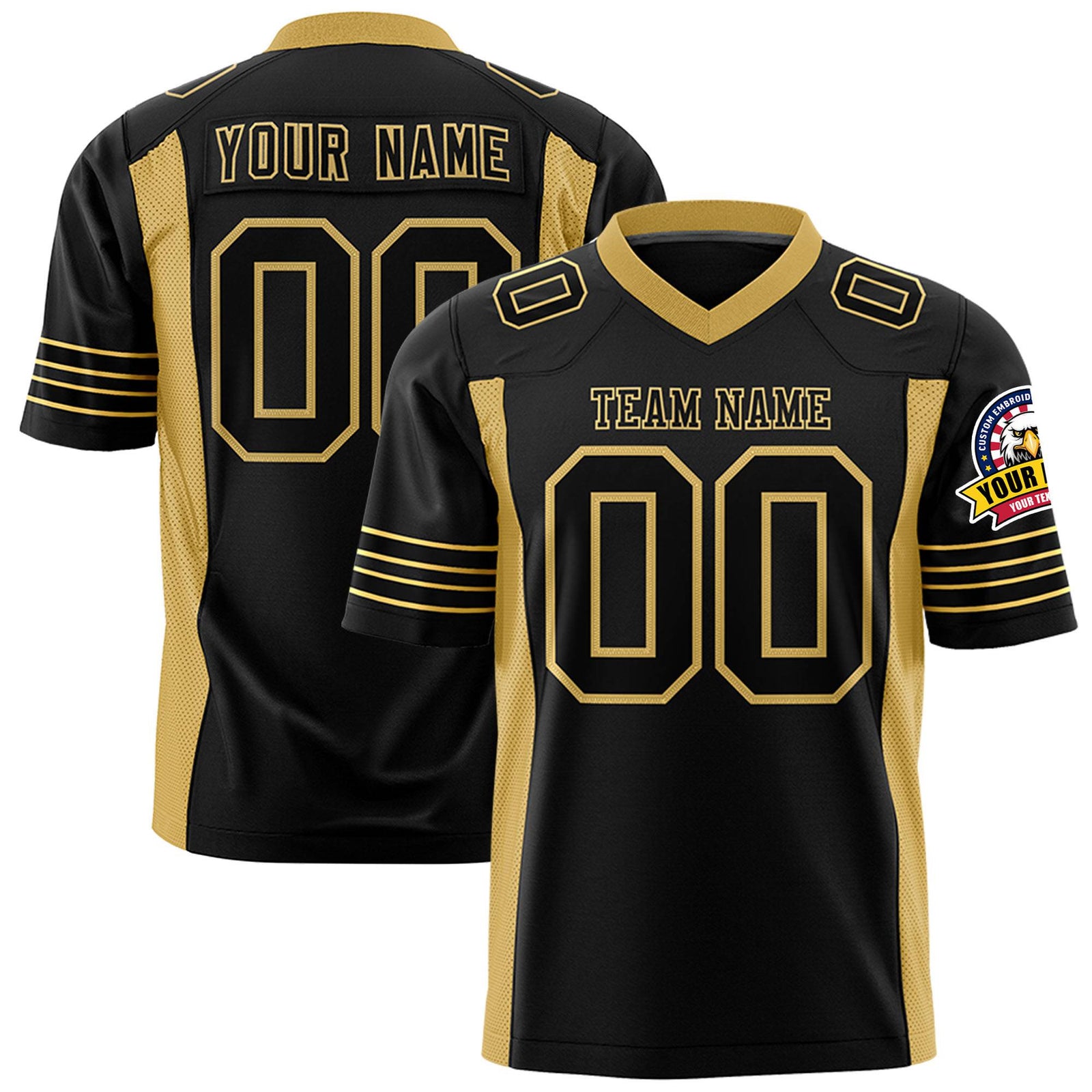 Custom Black Old-Gold Mesh Drift Fashion Football Jersey