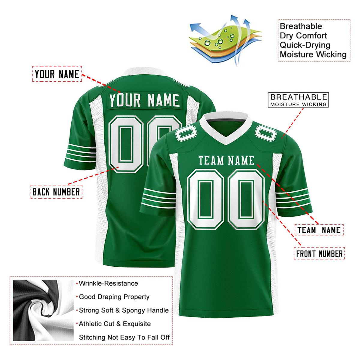 Custom Kelly Green-White Mesh Drift Fashion Football Jersey