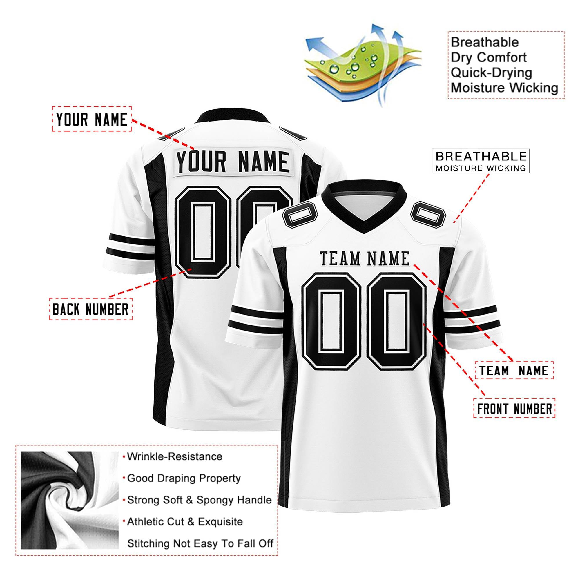 Custom White Black Mesh Drift Fashion Football Jersey