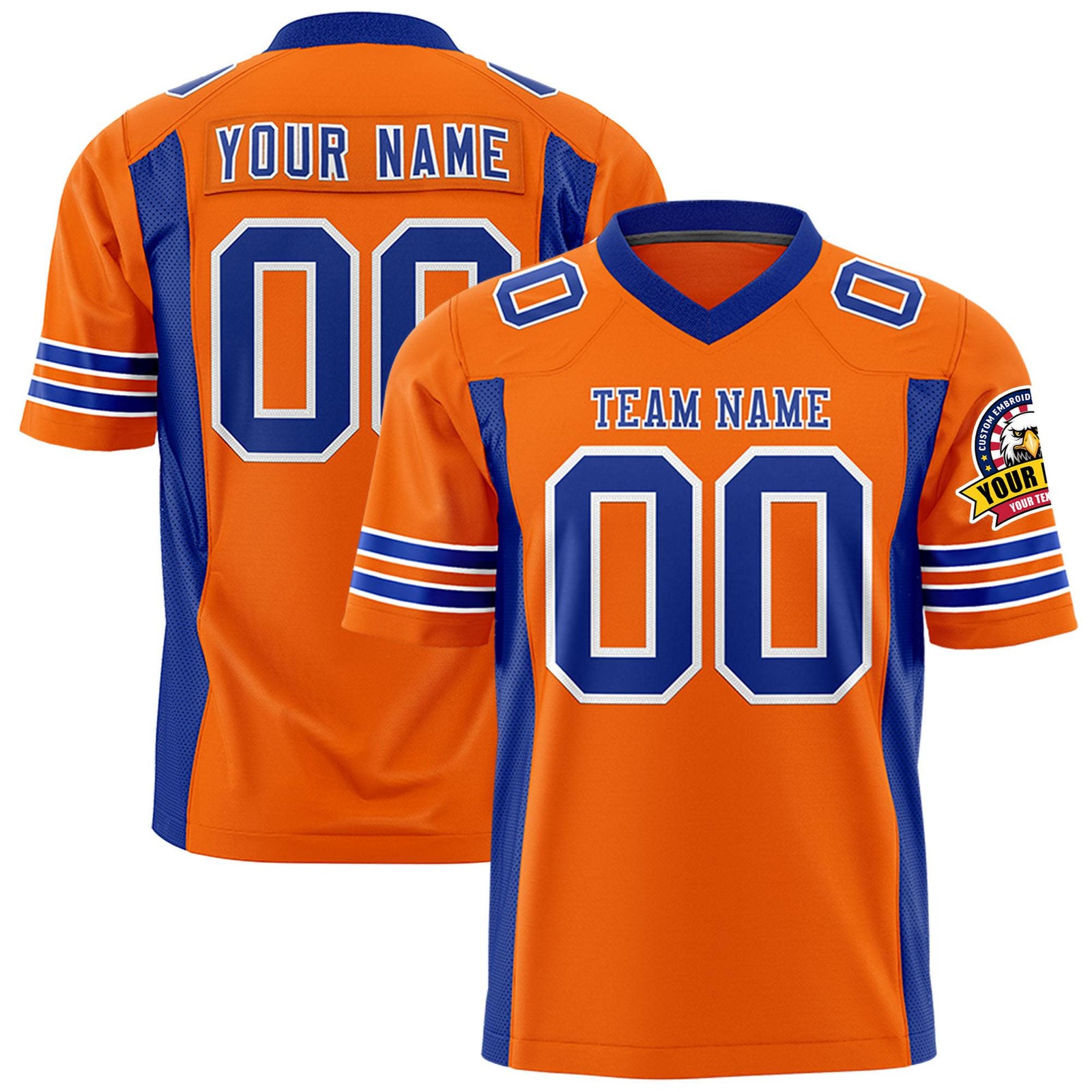 Custom Orange Royal Blue Mesh Drift Fashion Football Jersey