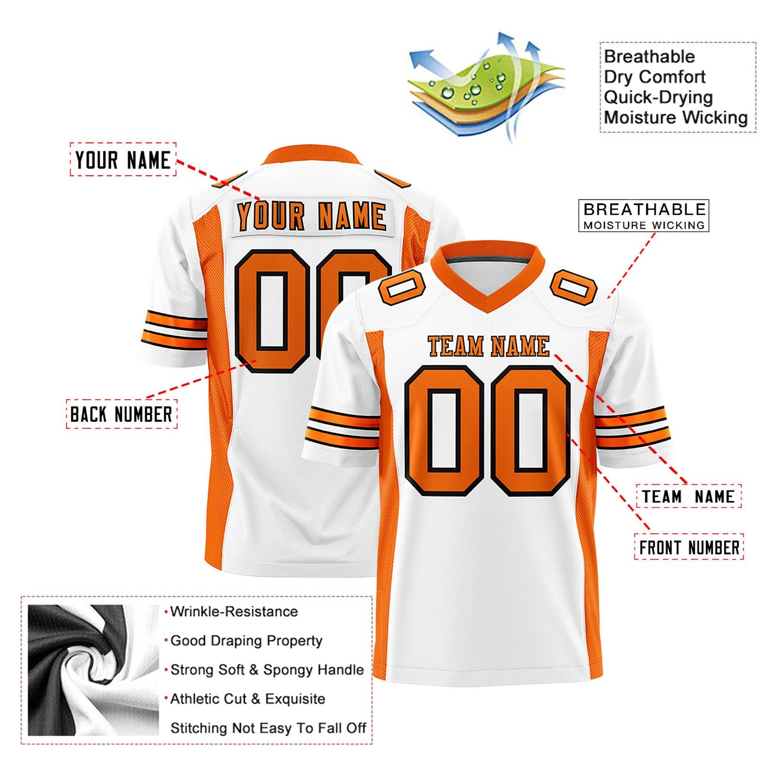 Custom White Orange Mesh Drift Fashion Football Jersey