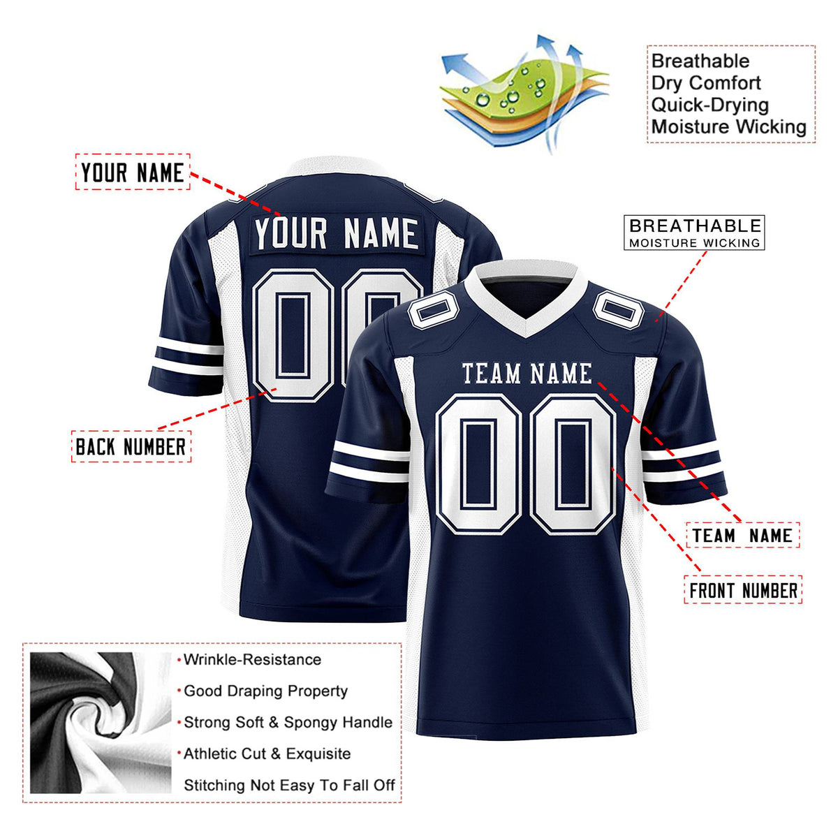 Custom Navy White Mesh Drift Fashion Football Jersey